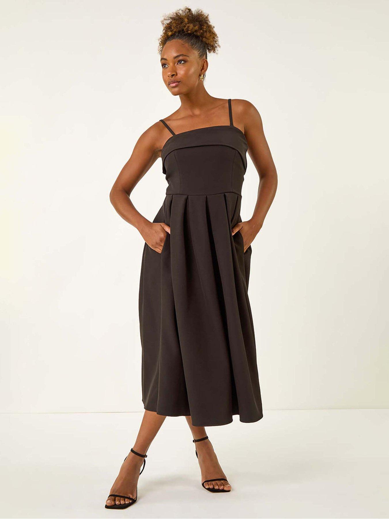 Roman Bardot Premium Stretch Midi Dress - Black