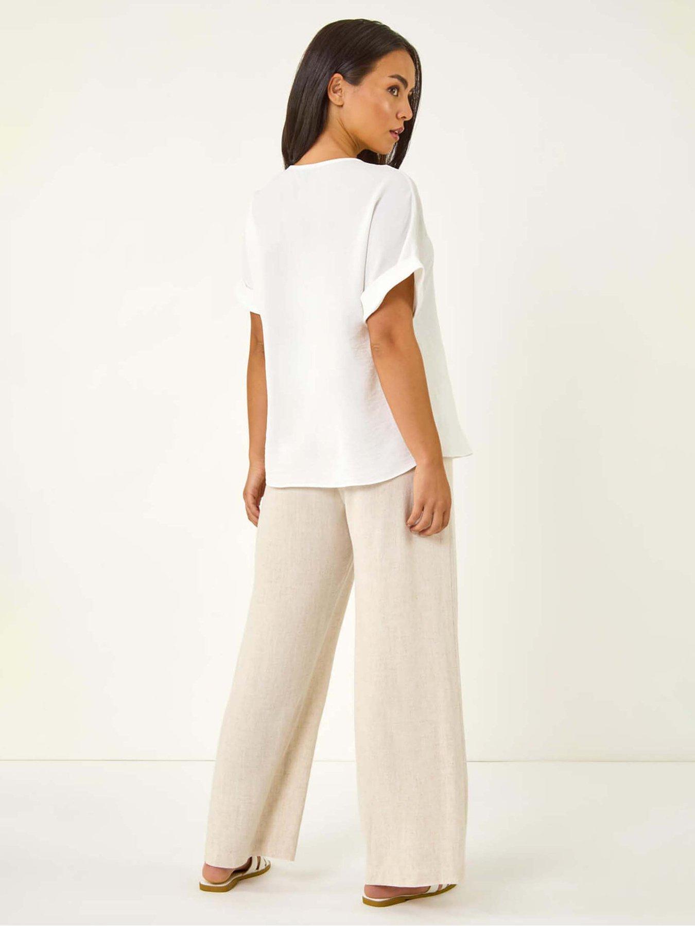Image 2 of 5 of Roman Petite One Buttoned V-Neck Top - White