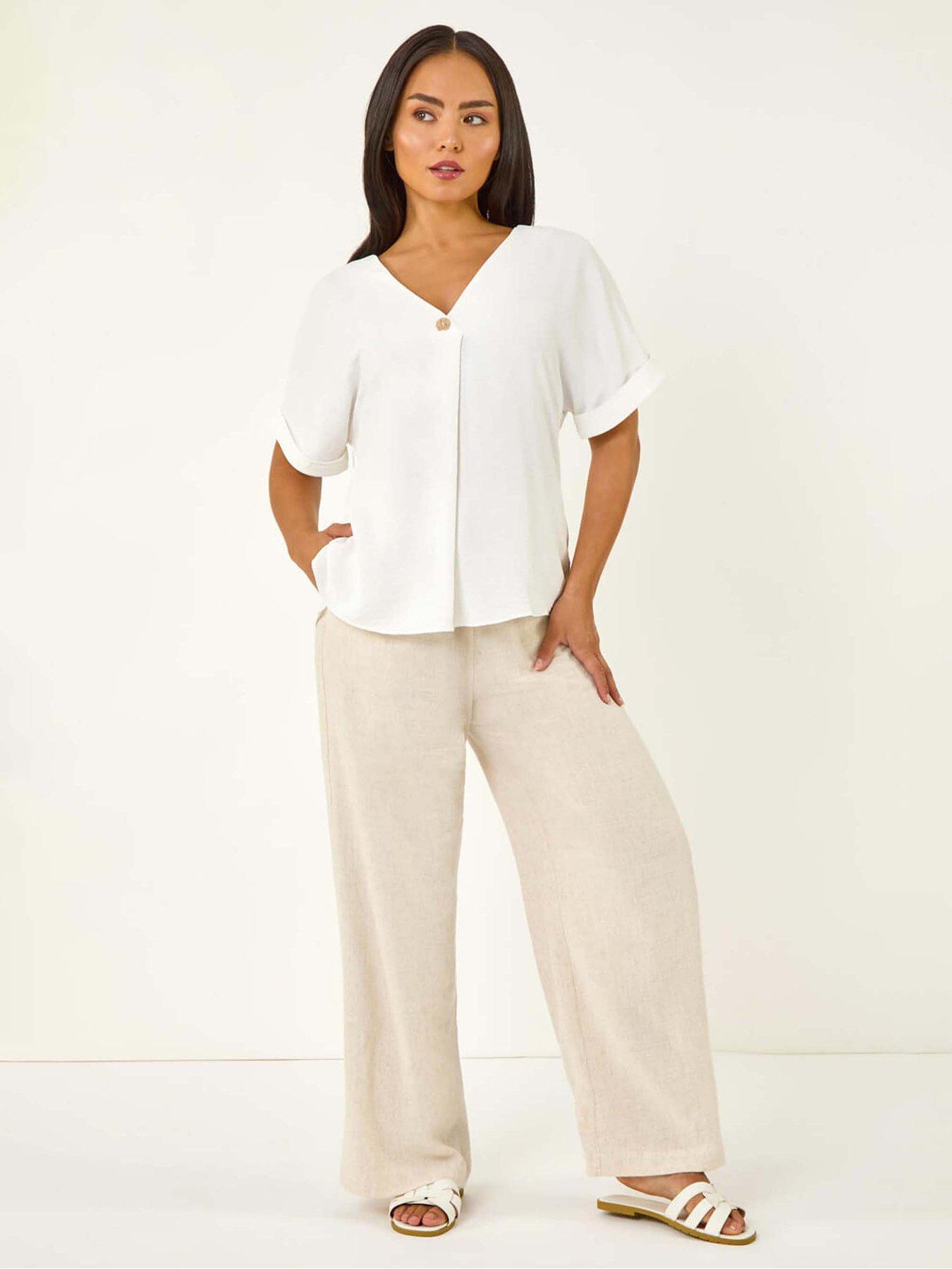 Image 3 of 5 of Roman Petite One Buttoned V-Neck Top - White
