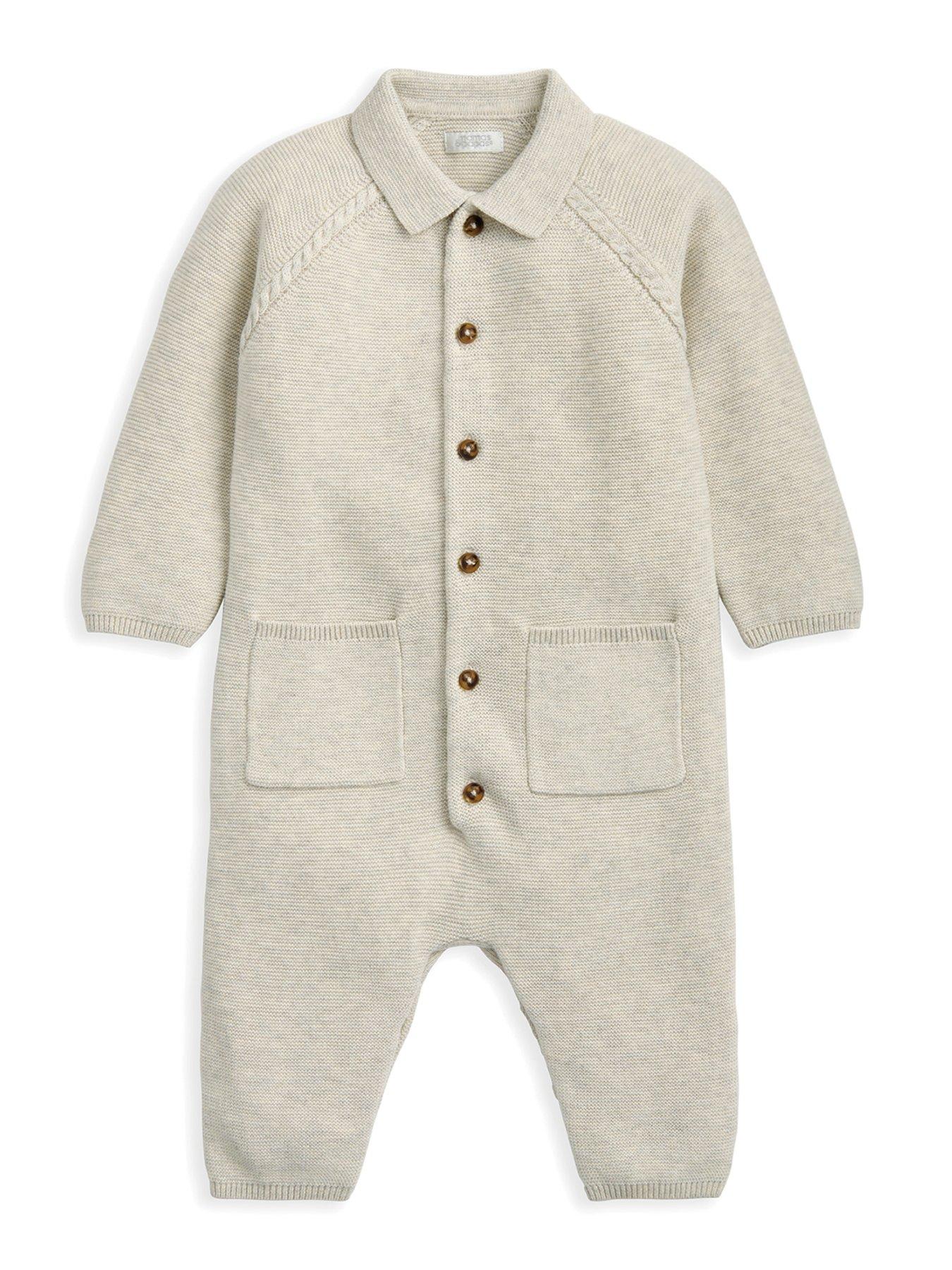 undefined Baby Boys Collared Knitted Romper - Beige
