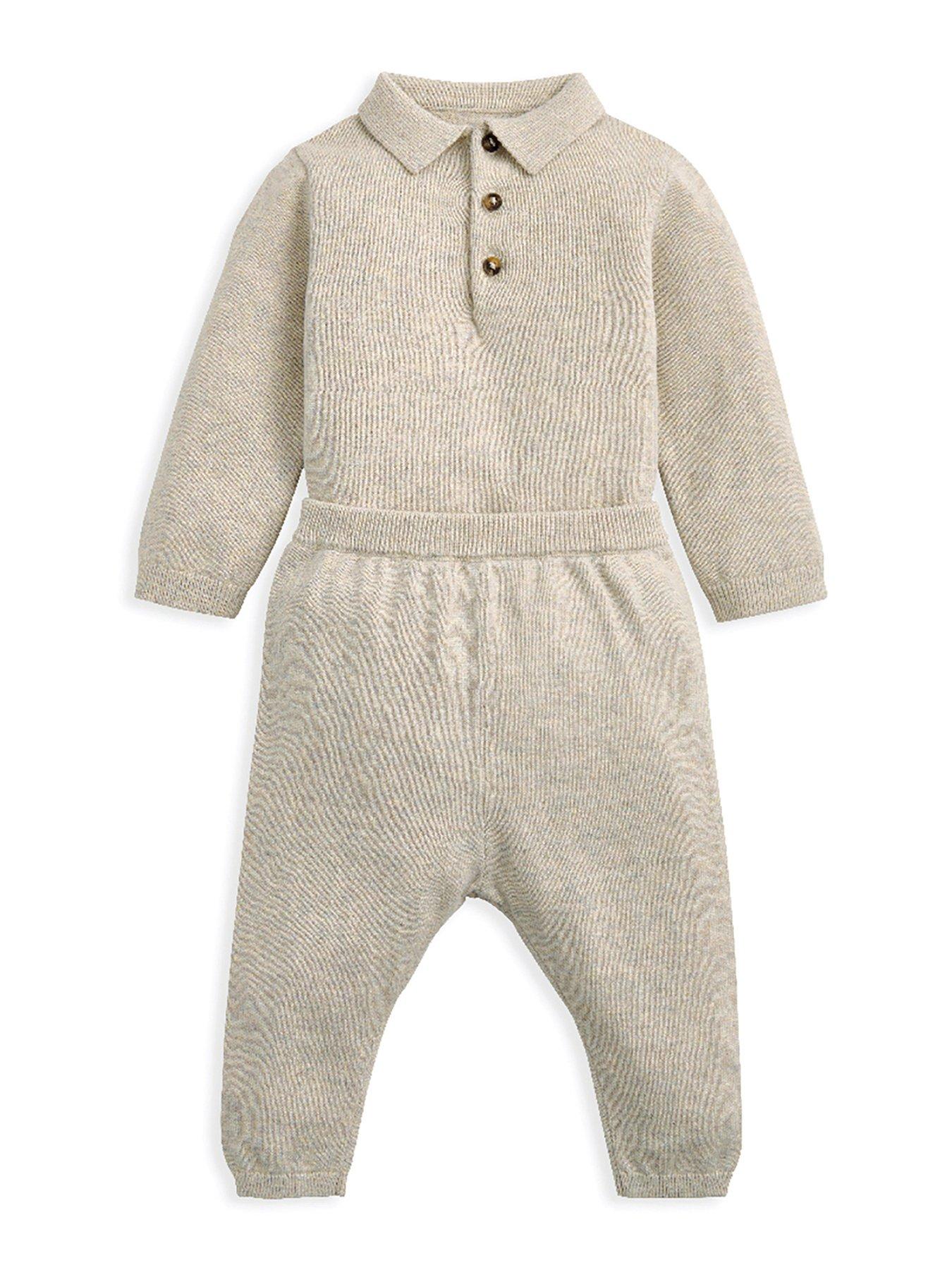 undefined Baby Boys 2 Piece Knitted Polo Bodysuit & Bottoms Set - Beige