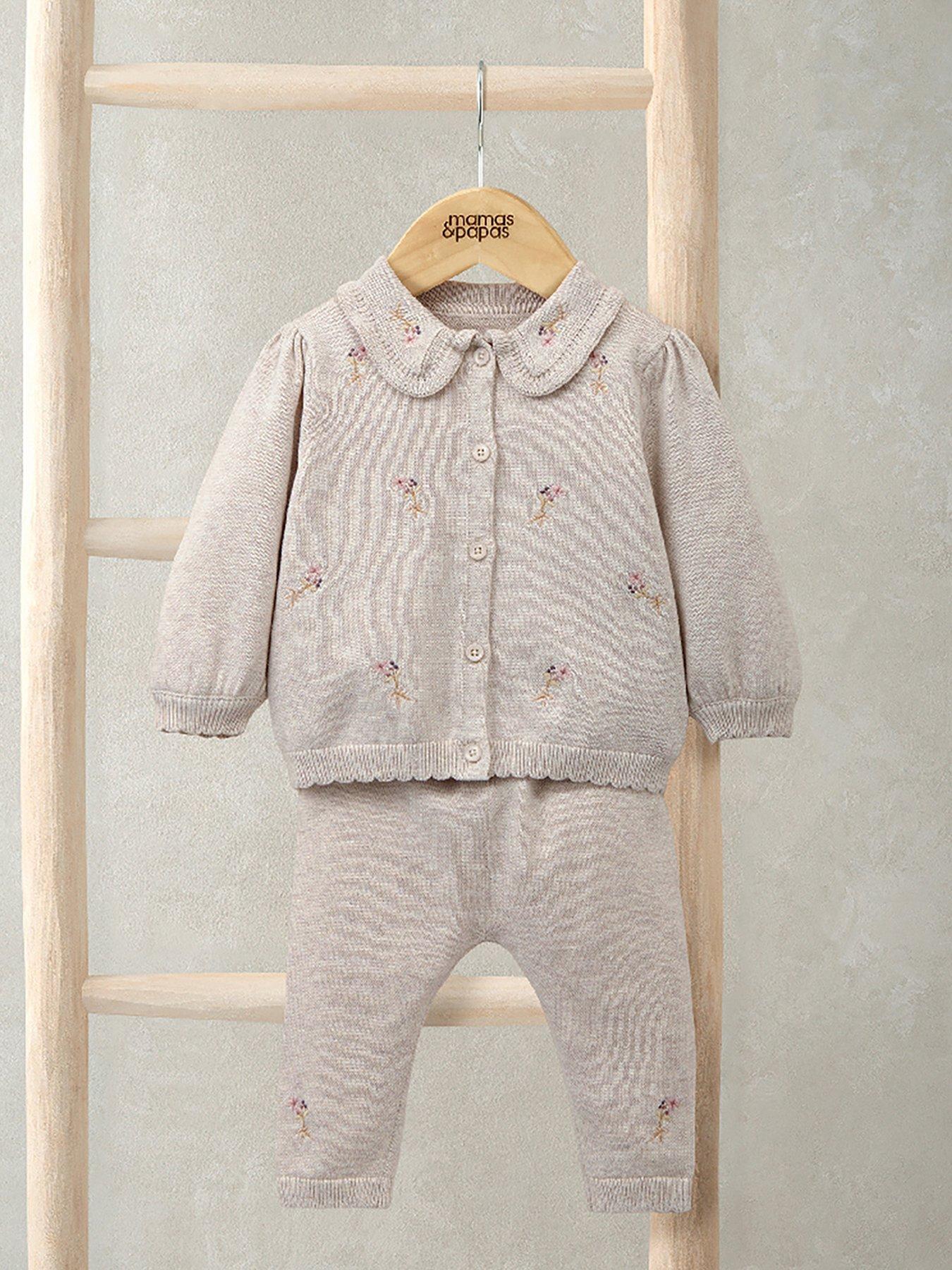 undefined Baby Girls 2 Piece Embroidered Knitted Cardigan & Leggings Set - Cream