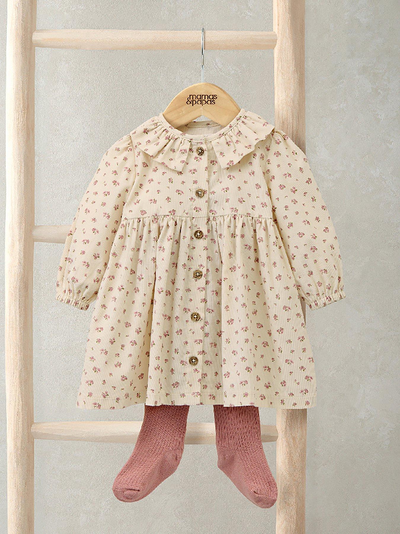undefined Baby Girls 2 Piece Ditsy Rose Cord Dress & Tights Set - Cream