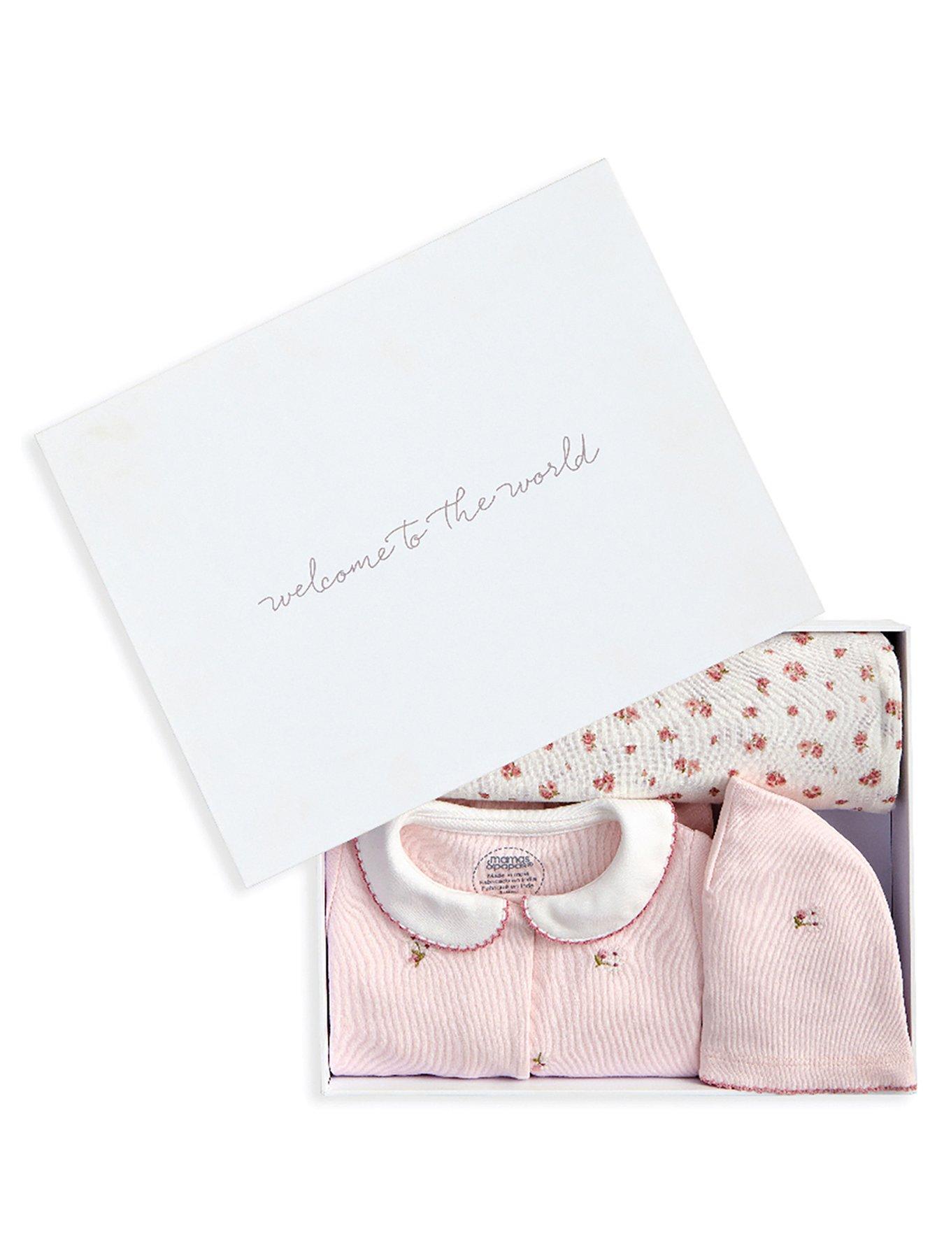 Mamas Papas Baby Girls Embroidered Sleepsuit, Hat Blanket Gift
