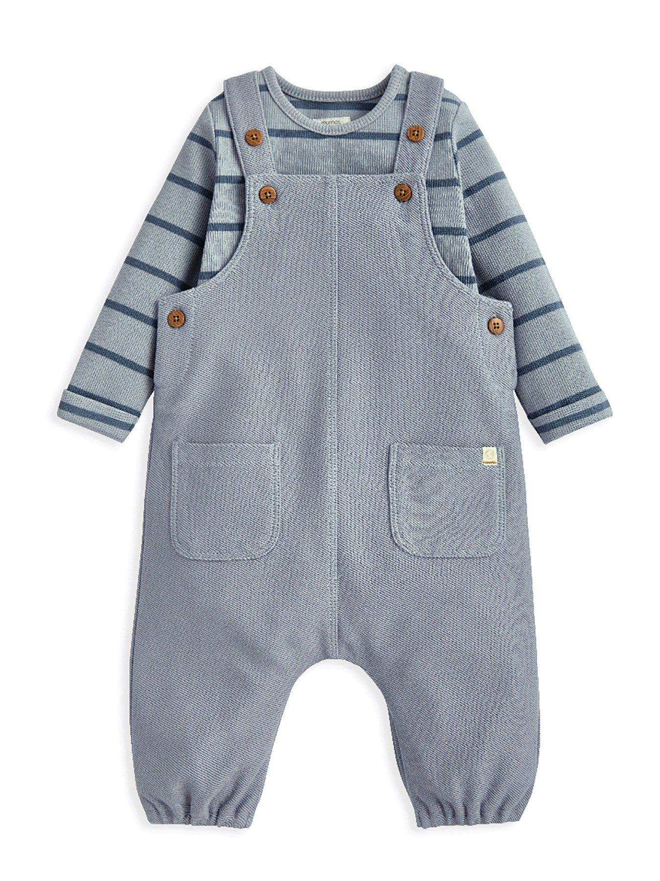 undefined Baby Boys 2 Piece Dungaree & Stripe Bodysuit Set - Blue