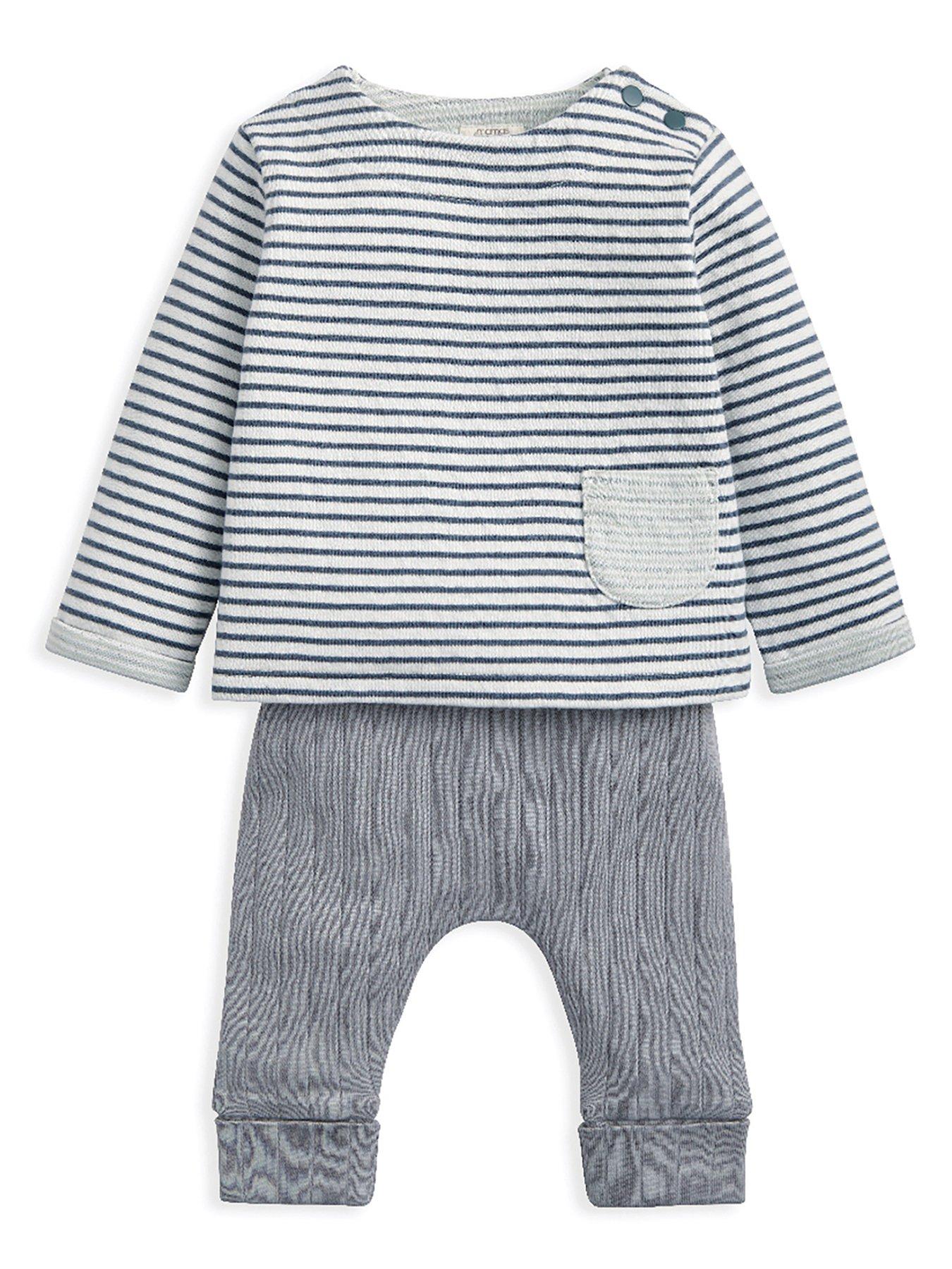 undefined Baby Boys 2 Piece Stripe Top & Ribbed Legging Set - Blue