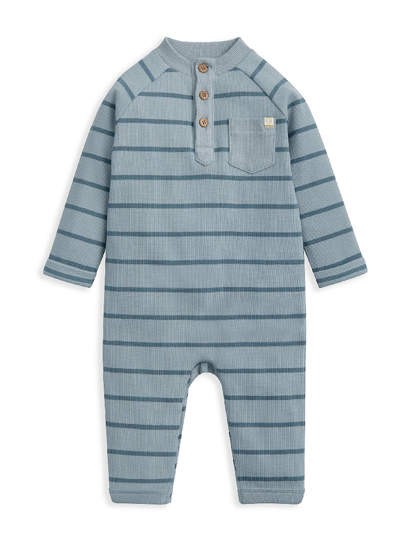 undefined Baby Boys Striped Rib Romper - Blue