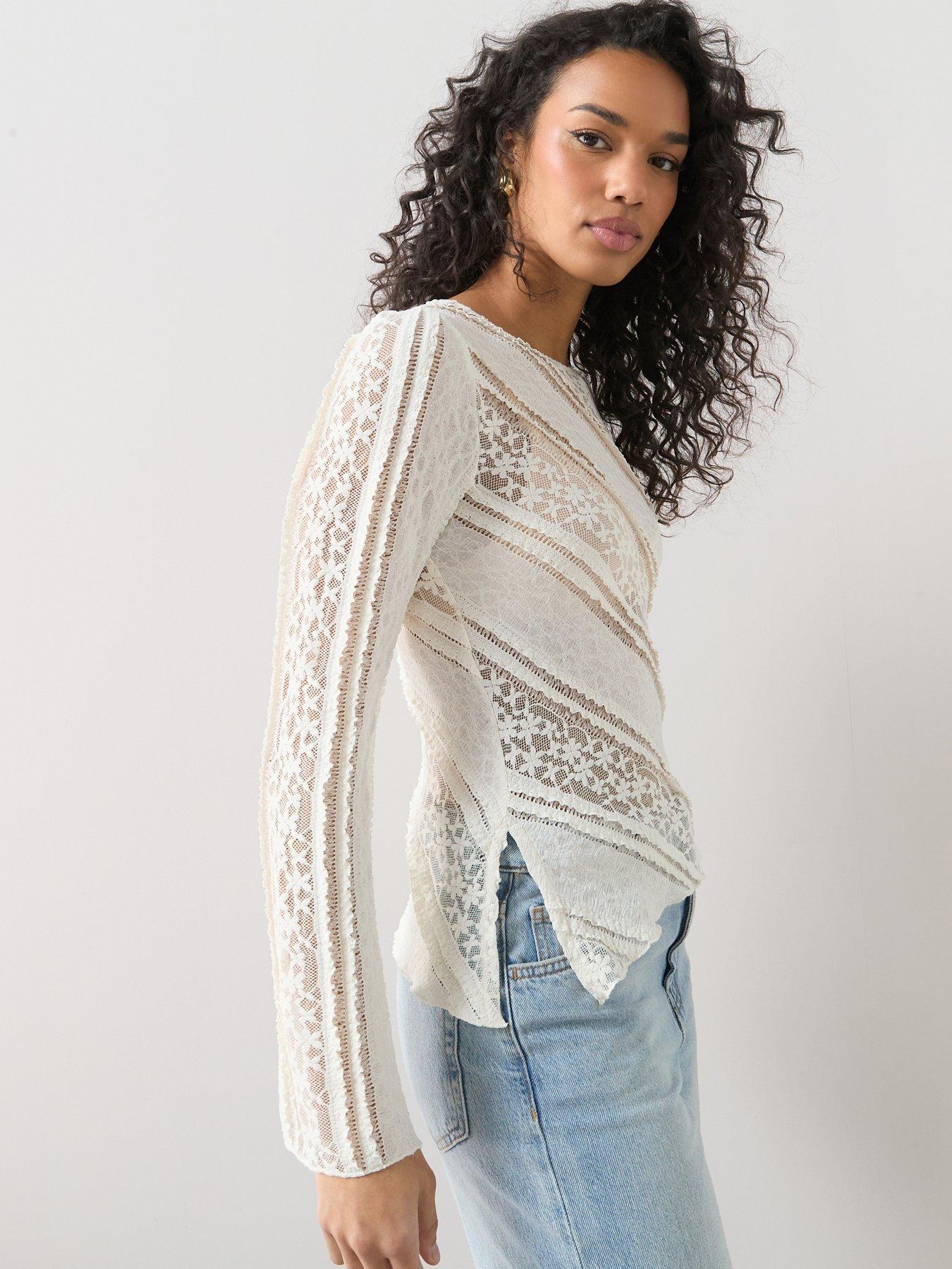 The Very Collection Long Sleeve Lace Top - Cream