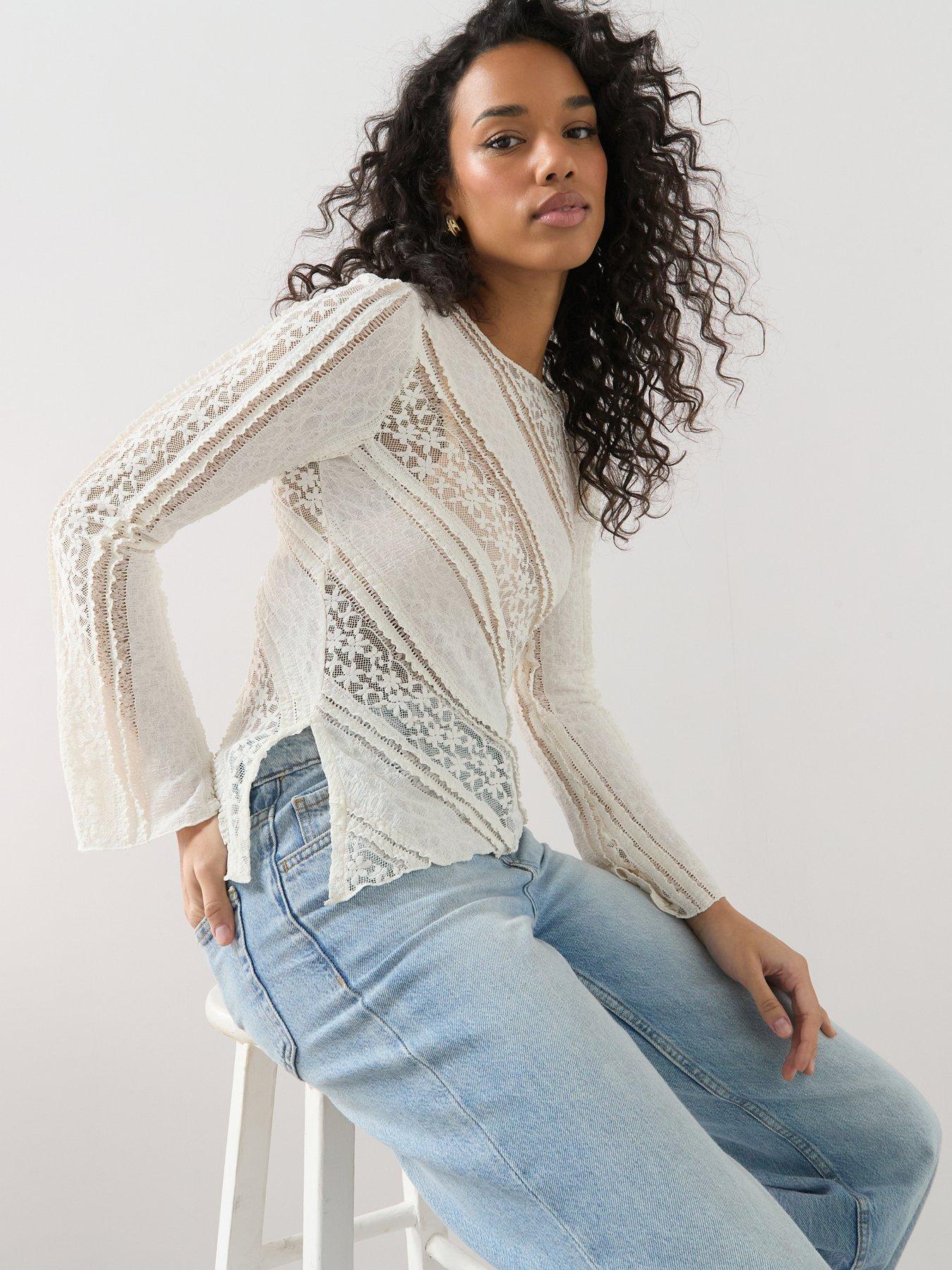 The Very Collection Long Sleeve Lace Top - Cream | Very
