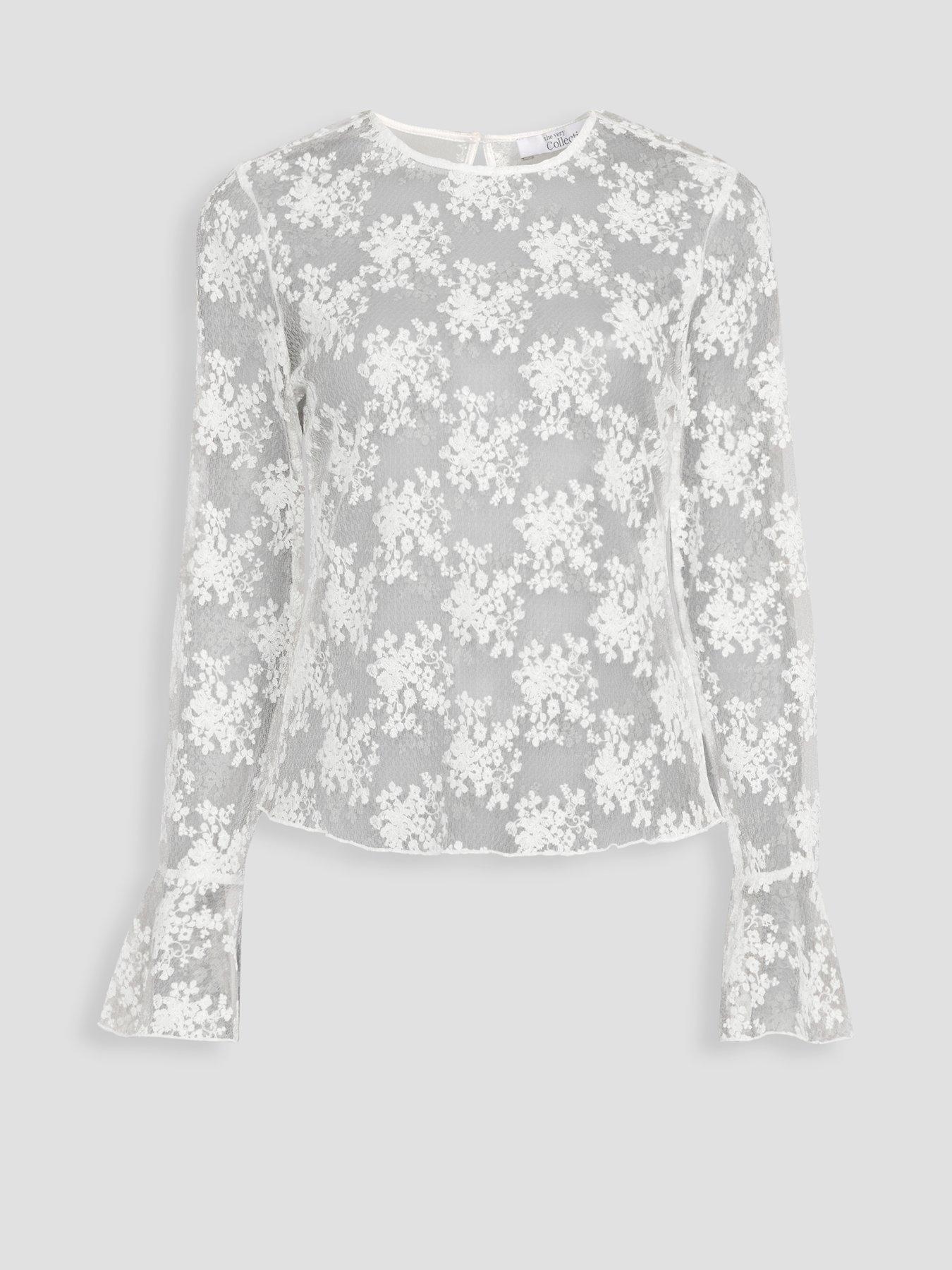 Image 7 of 7 of The Very Collection Long Sleeve Lace Top - Cream