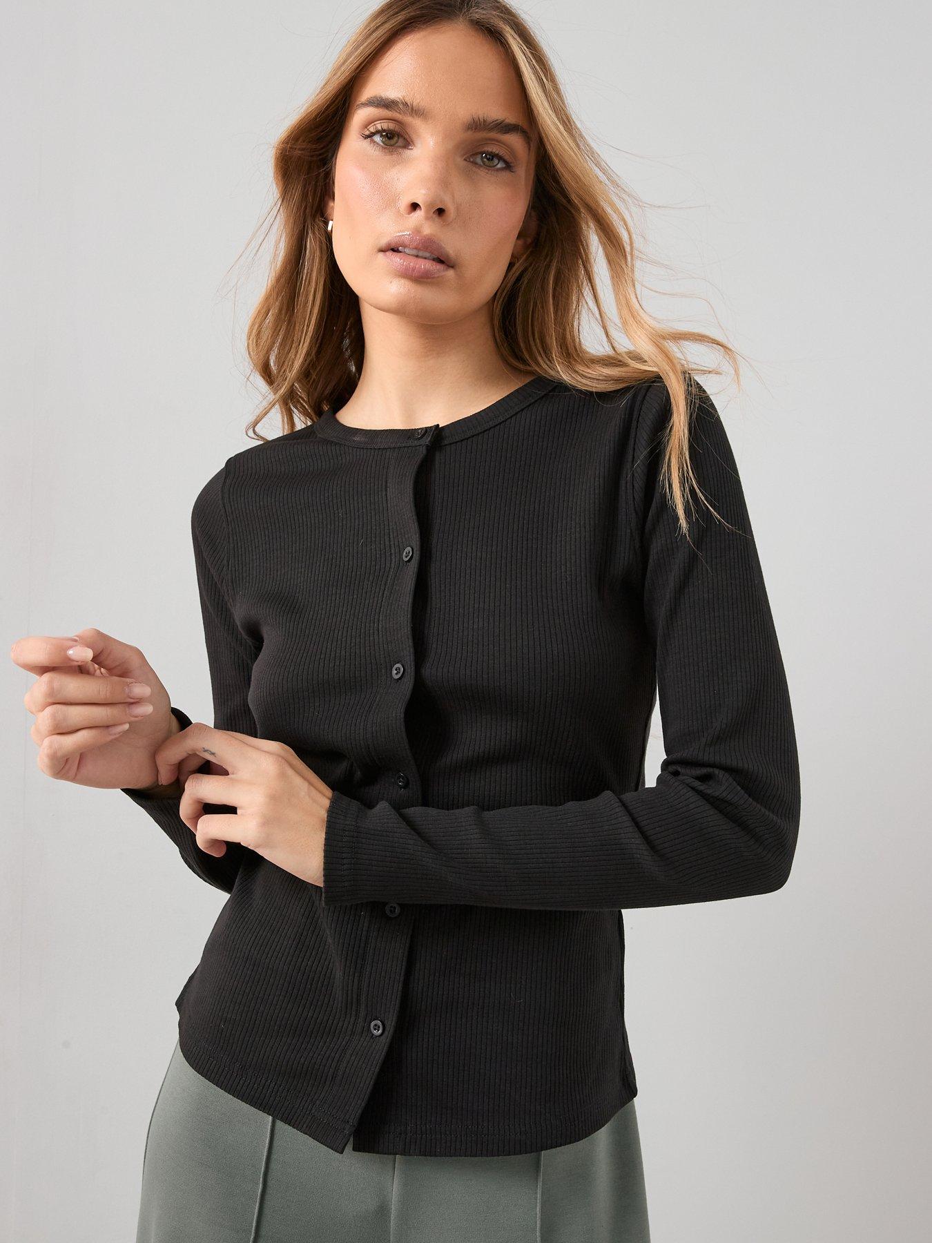 The Very Collection Button Through Rib Top - Black