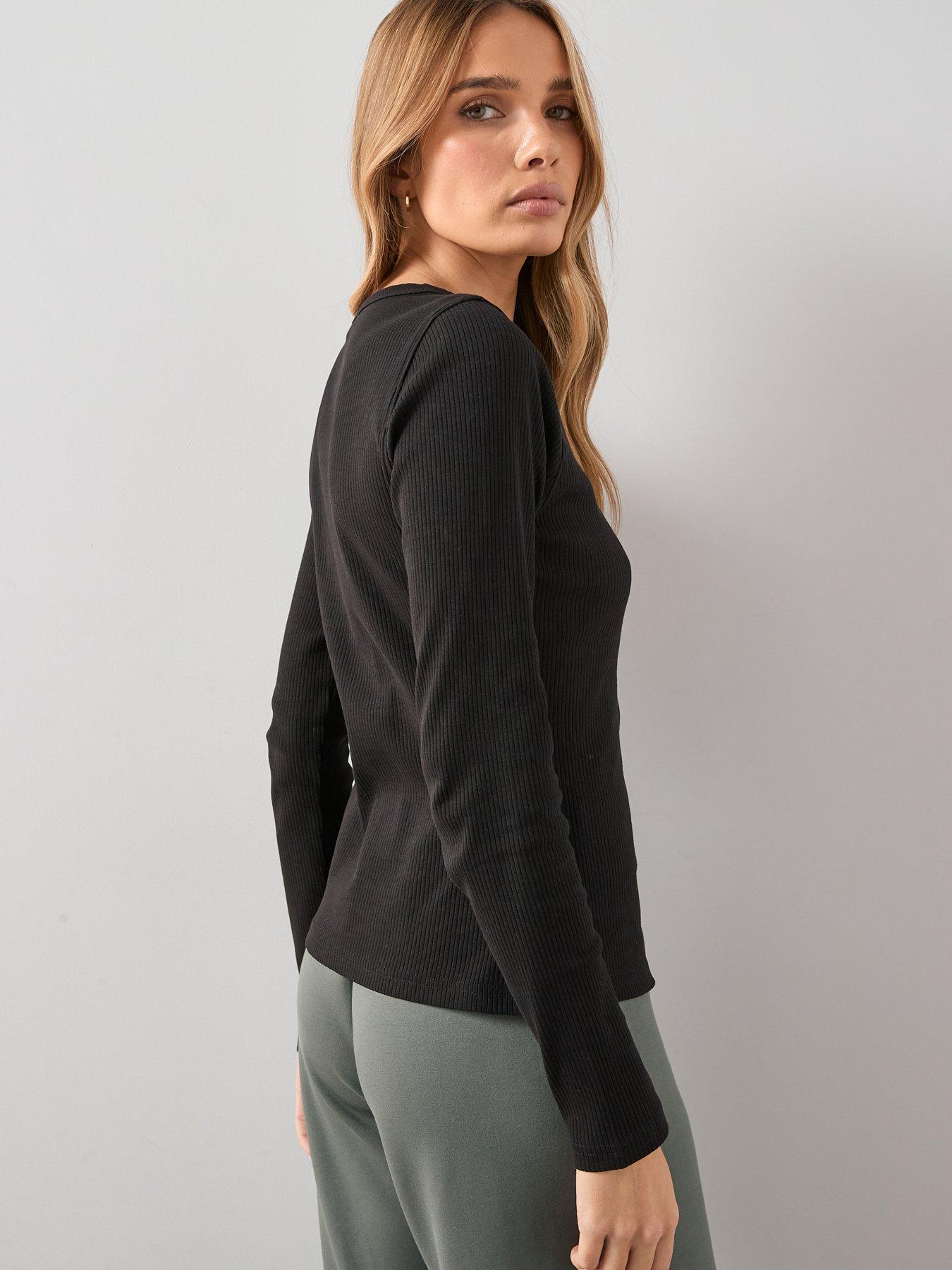 Image 2 of 7 of The Very Collection Button Through Rib Top - Black