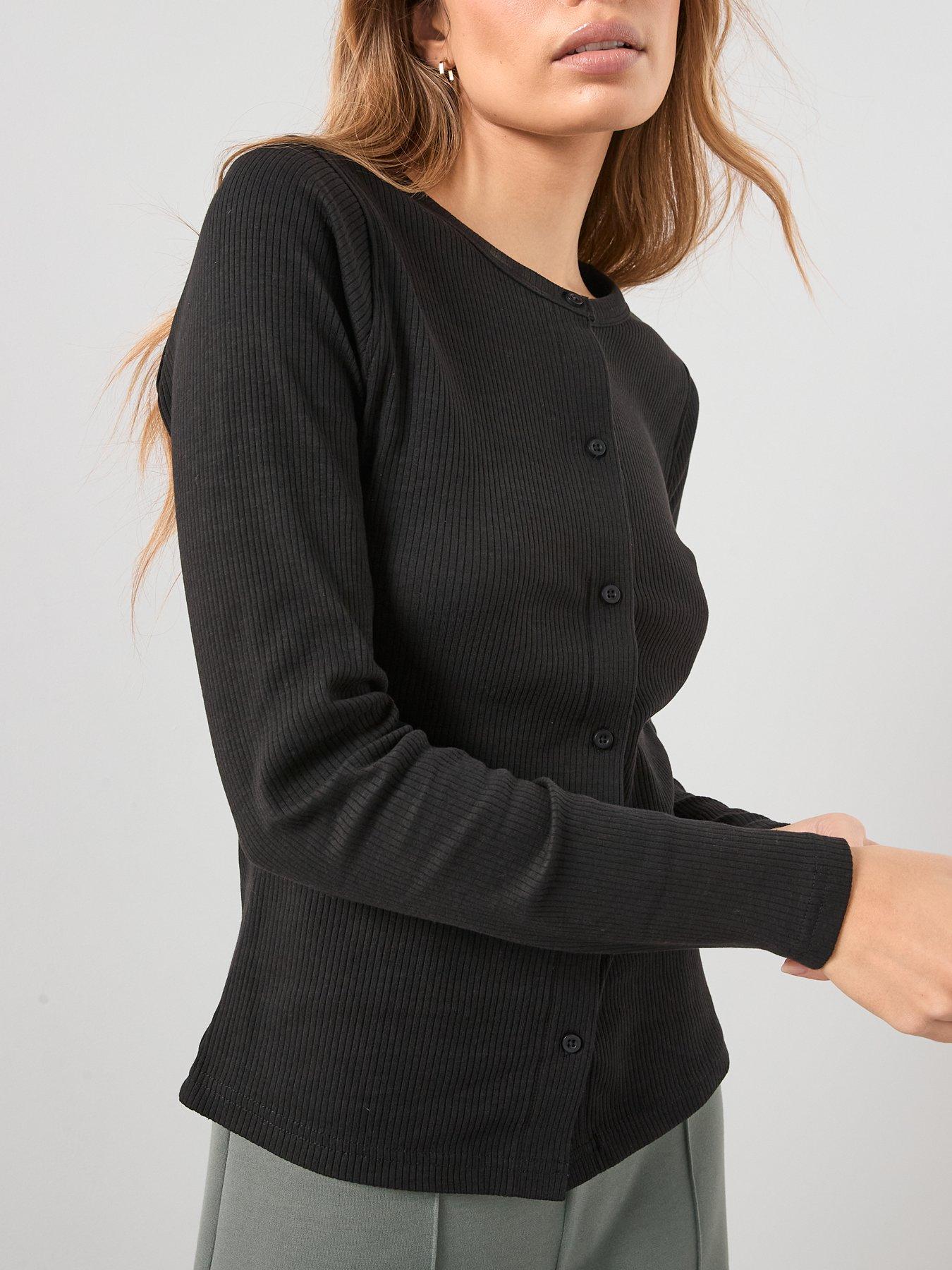 Image 4 of 7 of The Very Collection Button Through Rib Top - Black