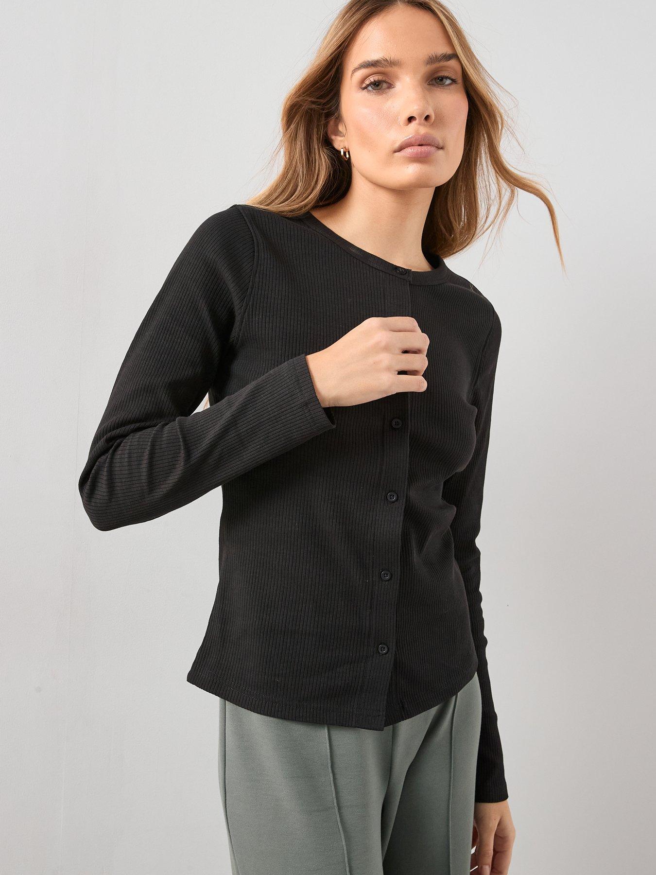 Image 5 of 7 of The Very Collection Button Through Rib Top - Black