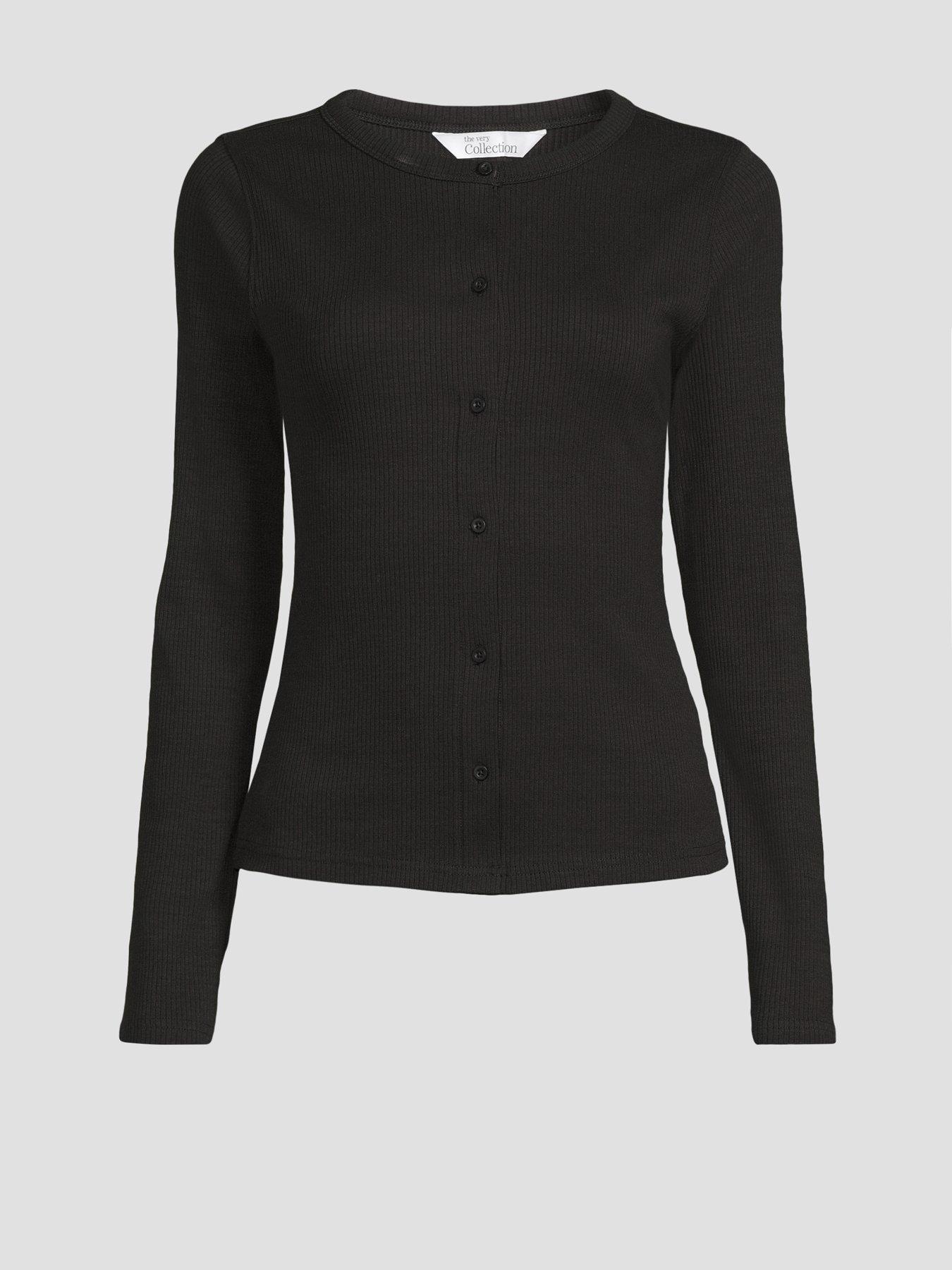 Image 7 of 7 of The Very Collection Button Through Rib Top - Black