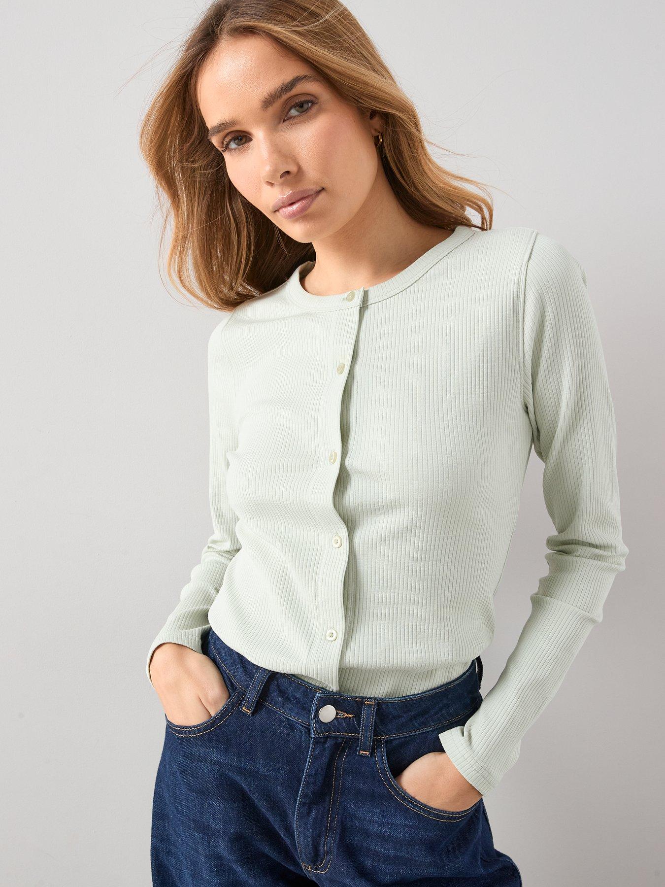 The Very Collection Button Through Rib Top - Green