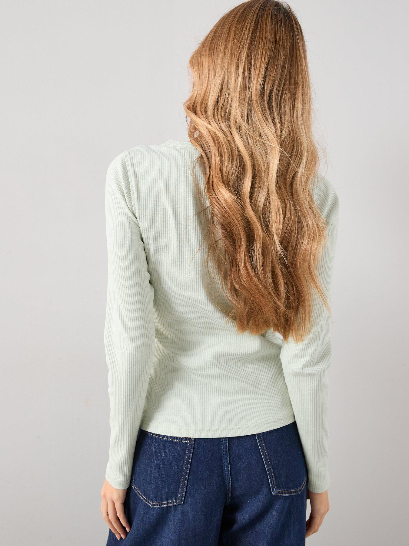 Image 2 of 7 of The Very Collection Button Through Rib Top - Green