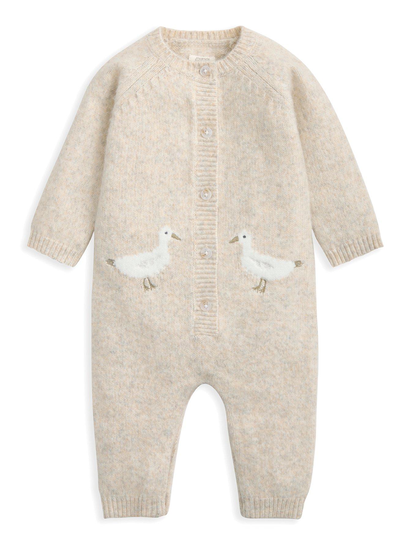 Mamas & Papas Baby Unisex Duck Knitted Romper, Beige, Size Age: 6-9 Months