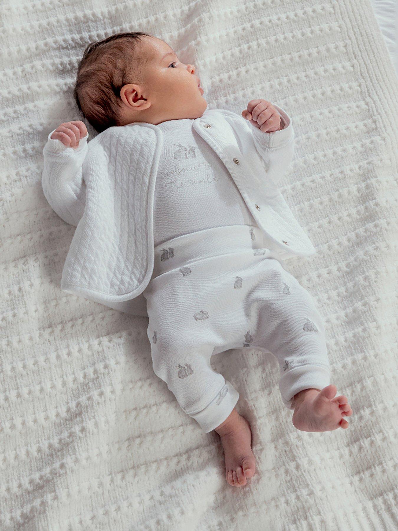 undefined Baby Unisex 3 Piece Bunny Quilted Jacket, Bodysuit & Legging Set - White