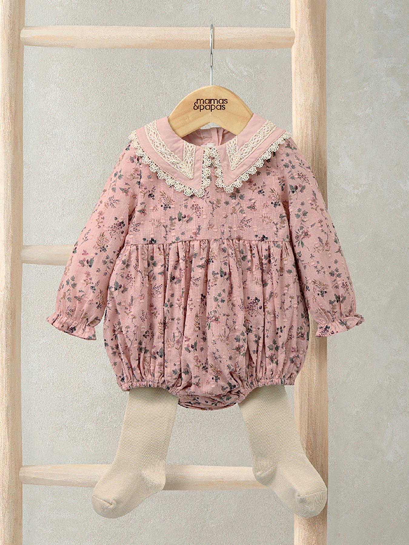 undefined Baby Girls 2 Piece Bramble Print Shortie Romper & Tights Set - Pink
