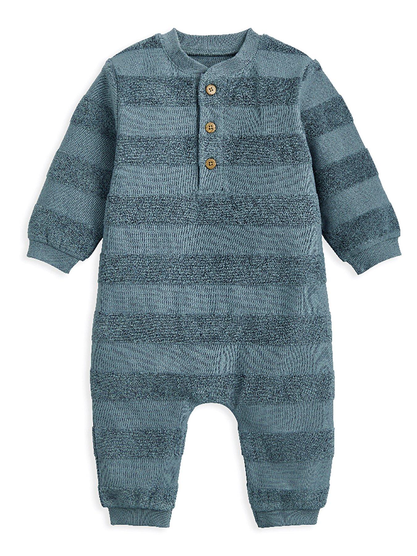 Mamas & Papas Baby Boys Jacquard Stripe Romper, Blue, Size 0-3 Months