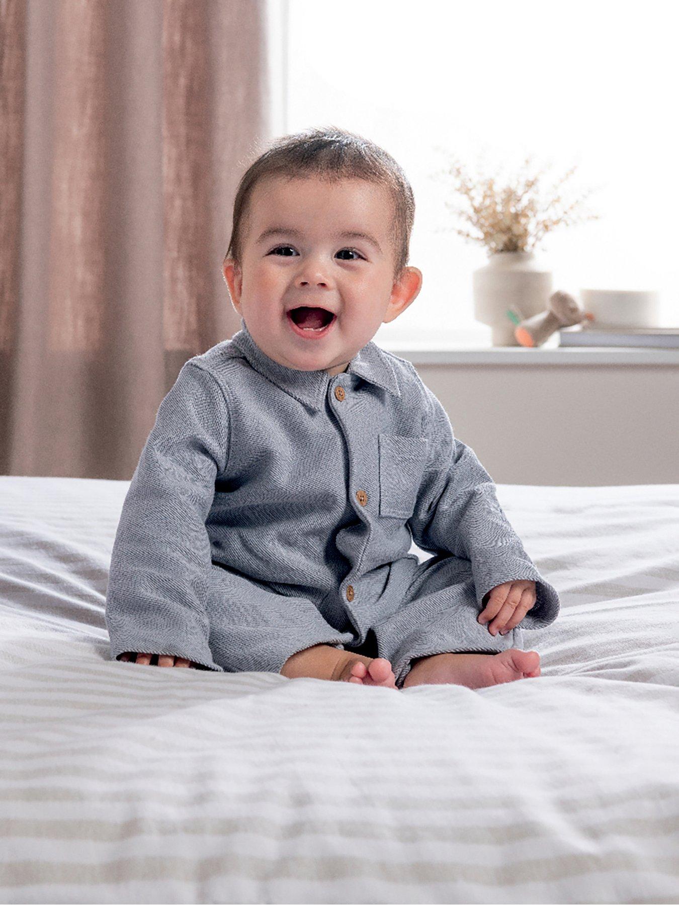 undefined Baby Boys Woven Pocket Romper - Blue