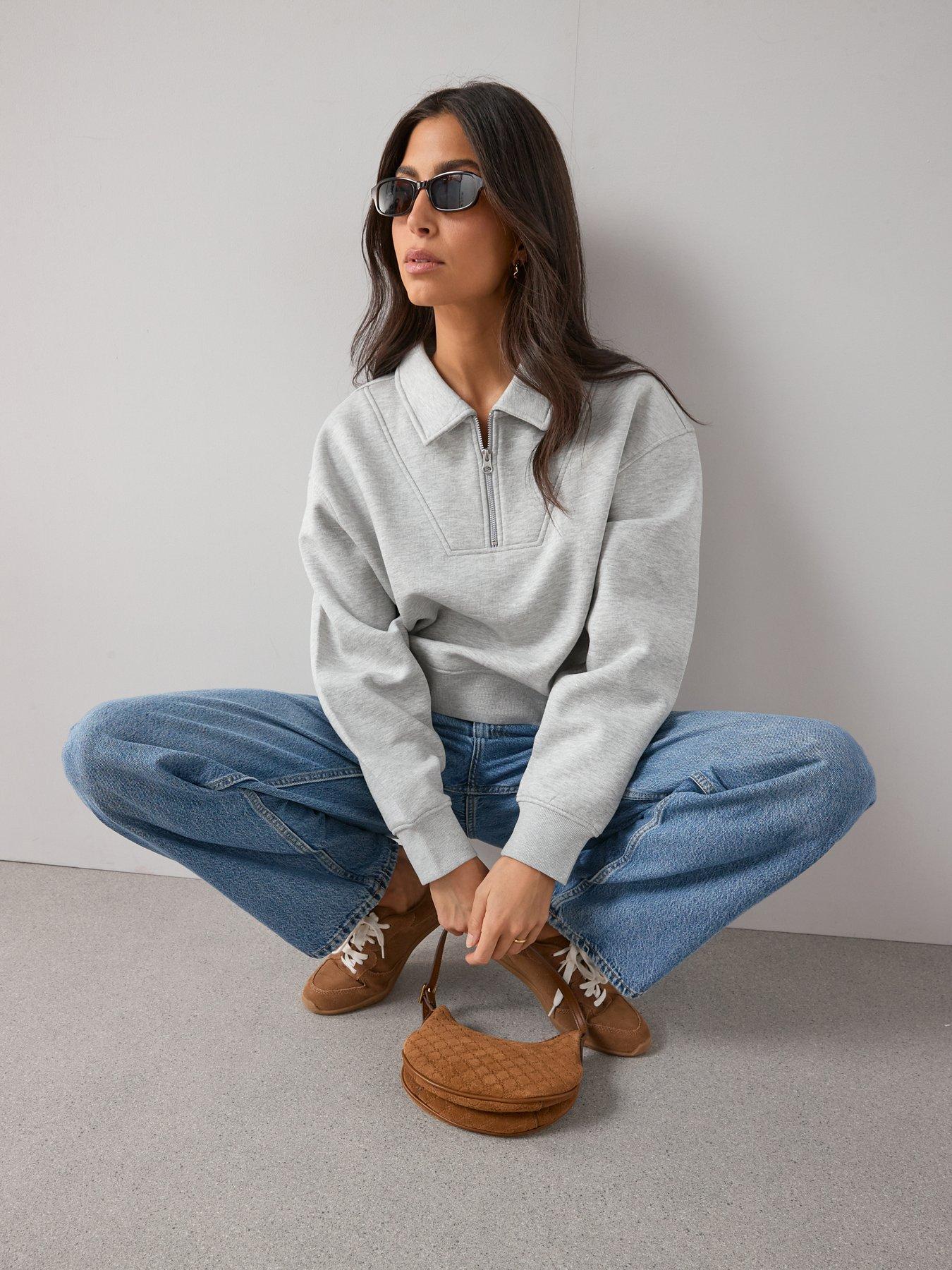 Image 4 of 7 of The Very Collection Quarter Zip Sweatshirt Co-ord - Grey