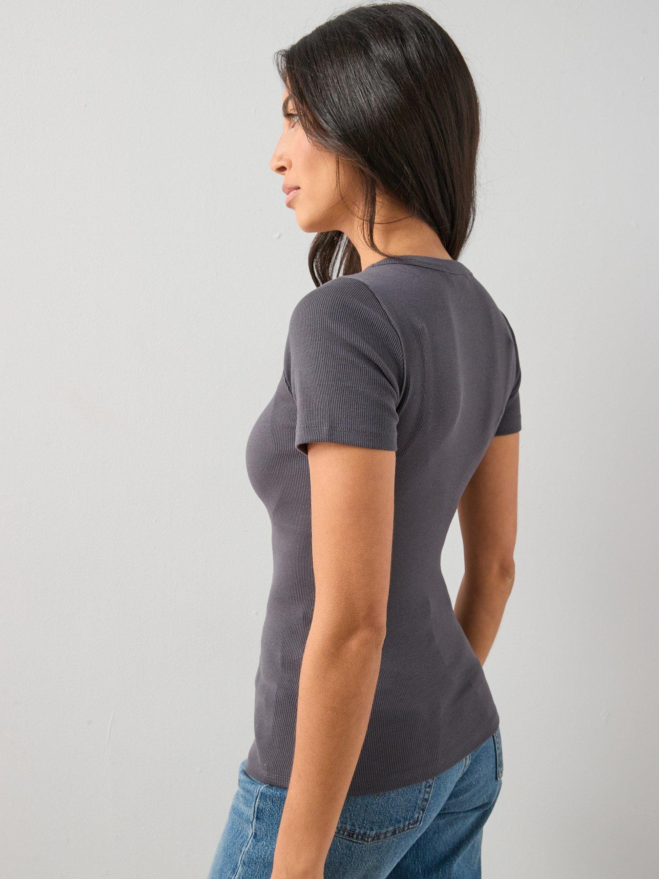 Image 2 of 6 of The Very Collection Stretch Rib T-Shirt - Grey