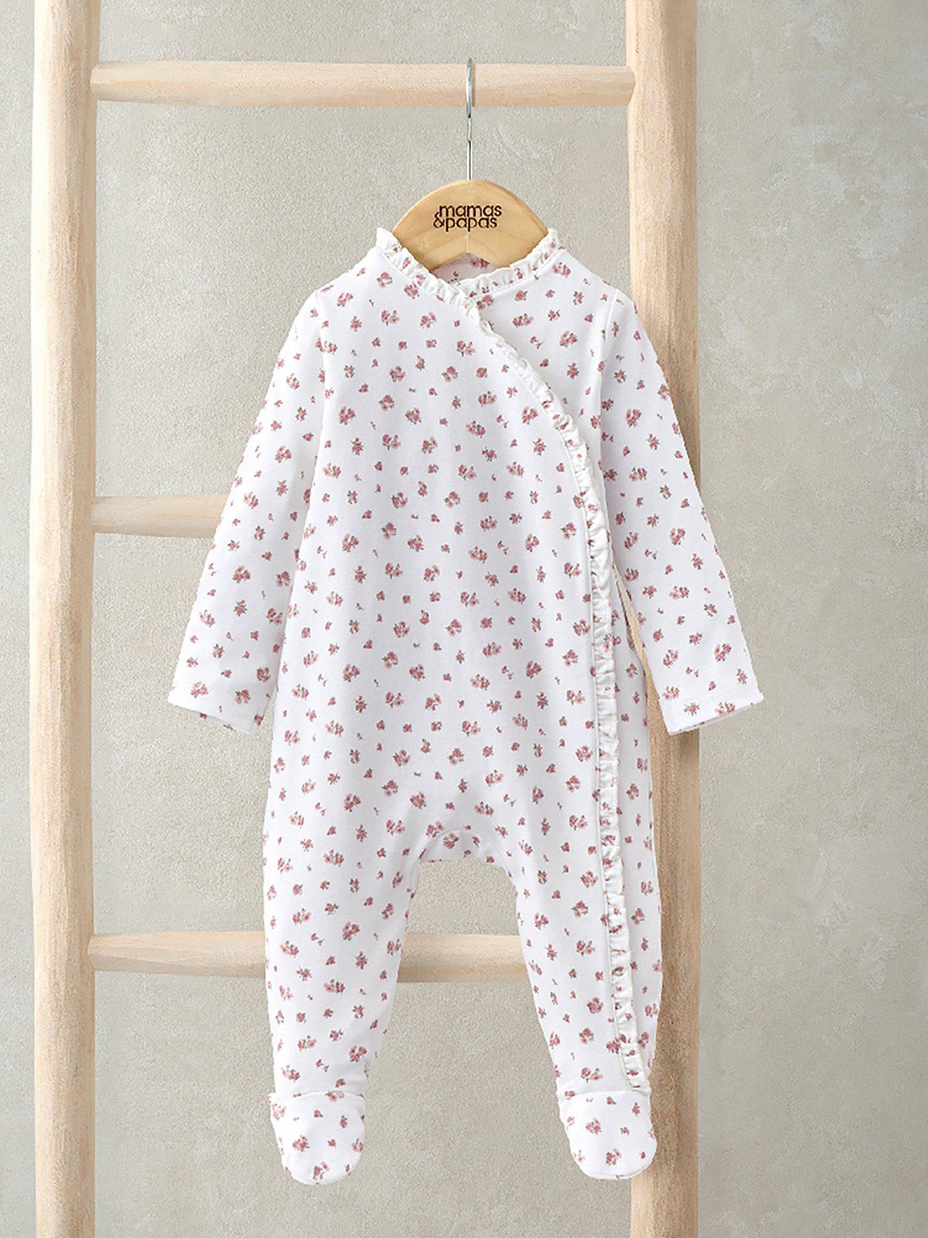 Mamas & Papas Baby Girls Ditsy Rose Long Sleeved Frill Sleepsuit - Multi