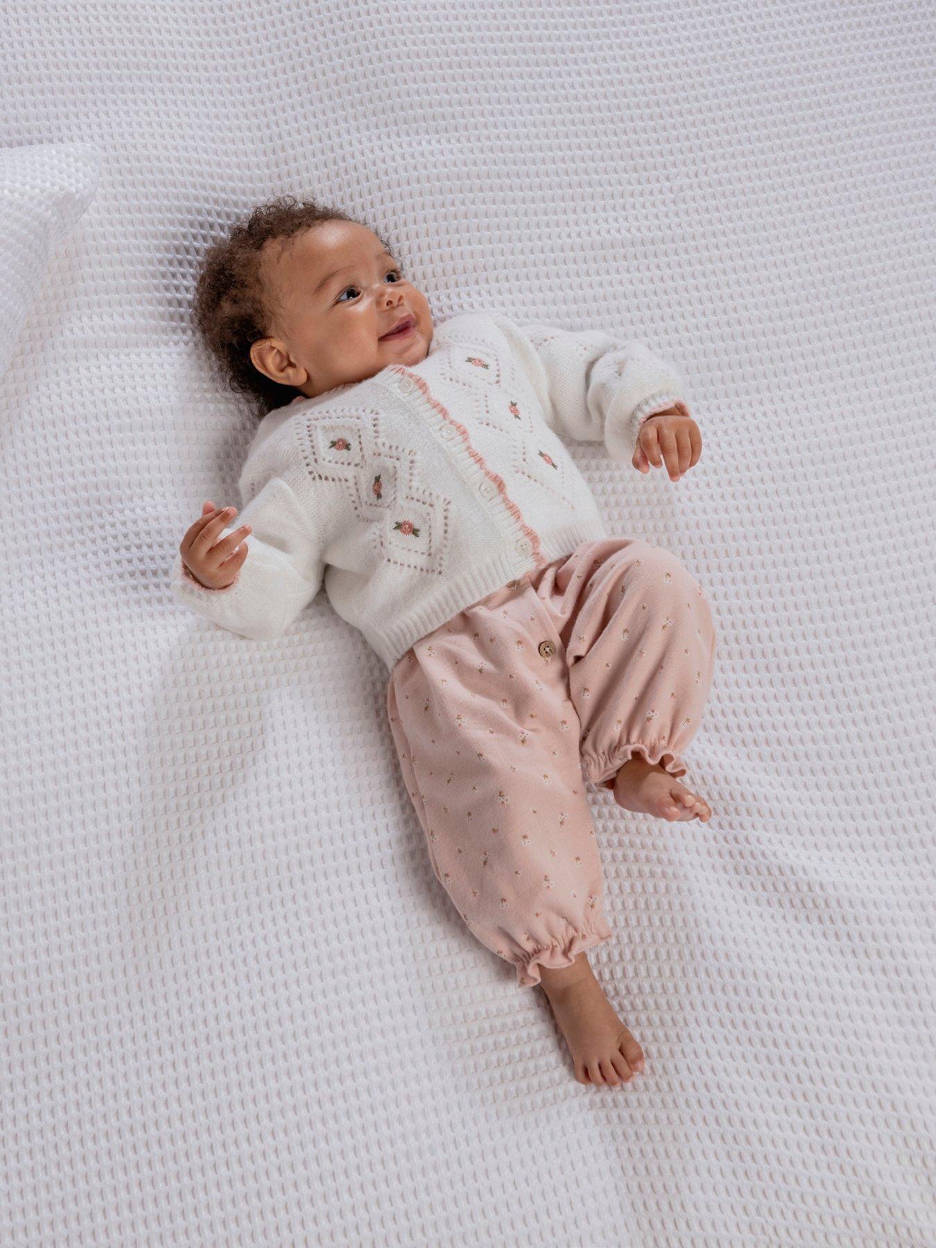 undefined Baby Girls Embroidered Cable Knitted Cardigan - White