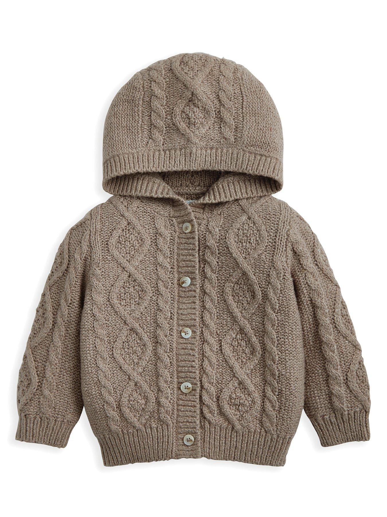undefined Baby Unisex Hooded Cable Knitted Cardigan - Beige
