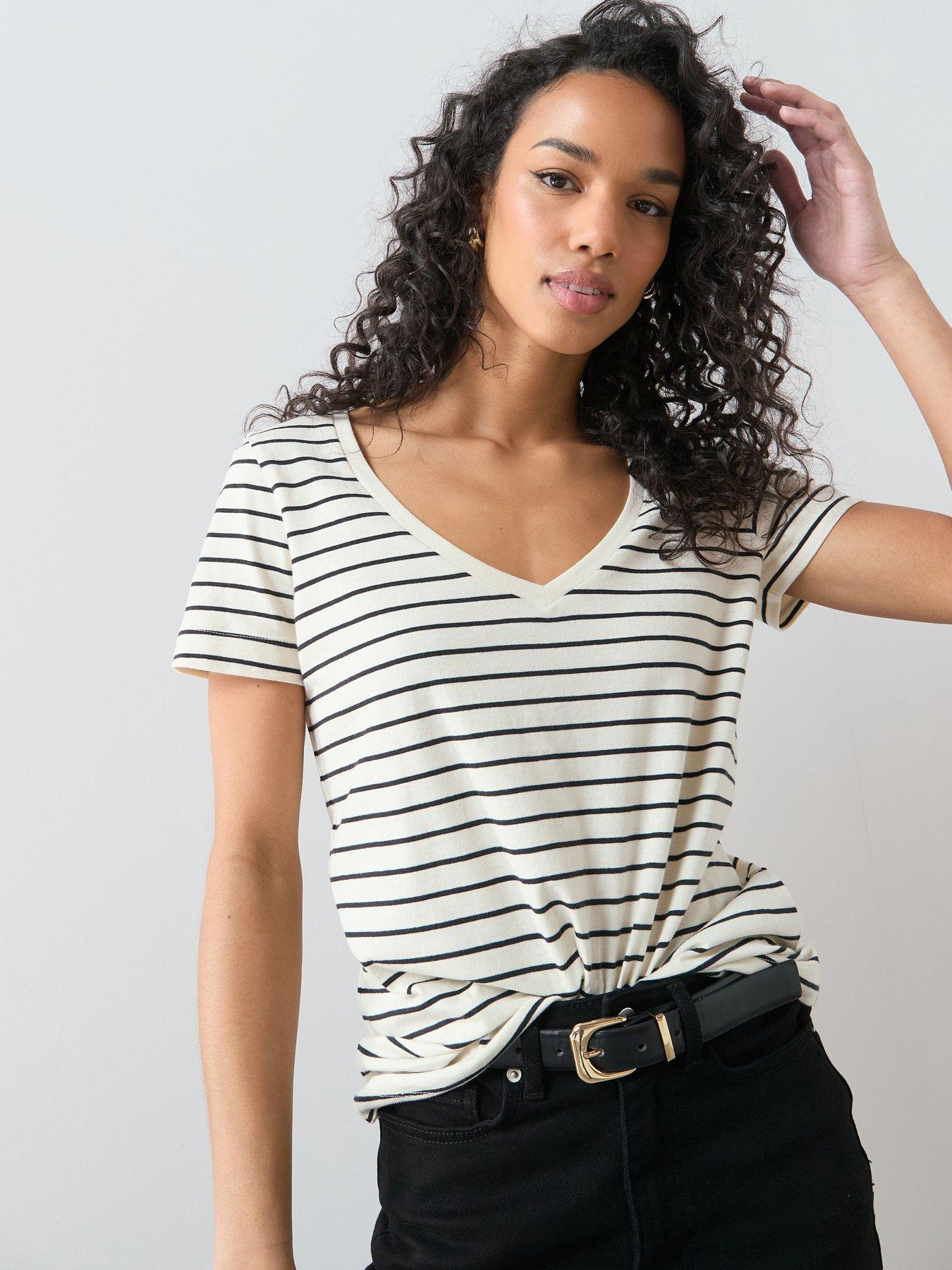 Image 1 of 6 of The Very Collection Stripe V-Neck T-Shirt - Multi