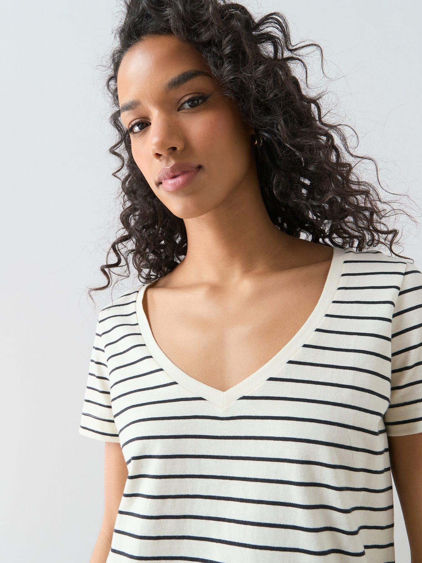 Image 4 of 6 of The Very Collection Stripe V-Neck T-Shirt - Multi