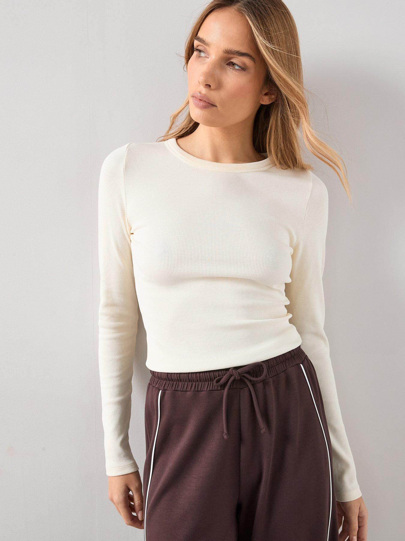 The Very Collection Stretch Long Sleeve Rib T-shirt Cream | Very
