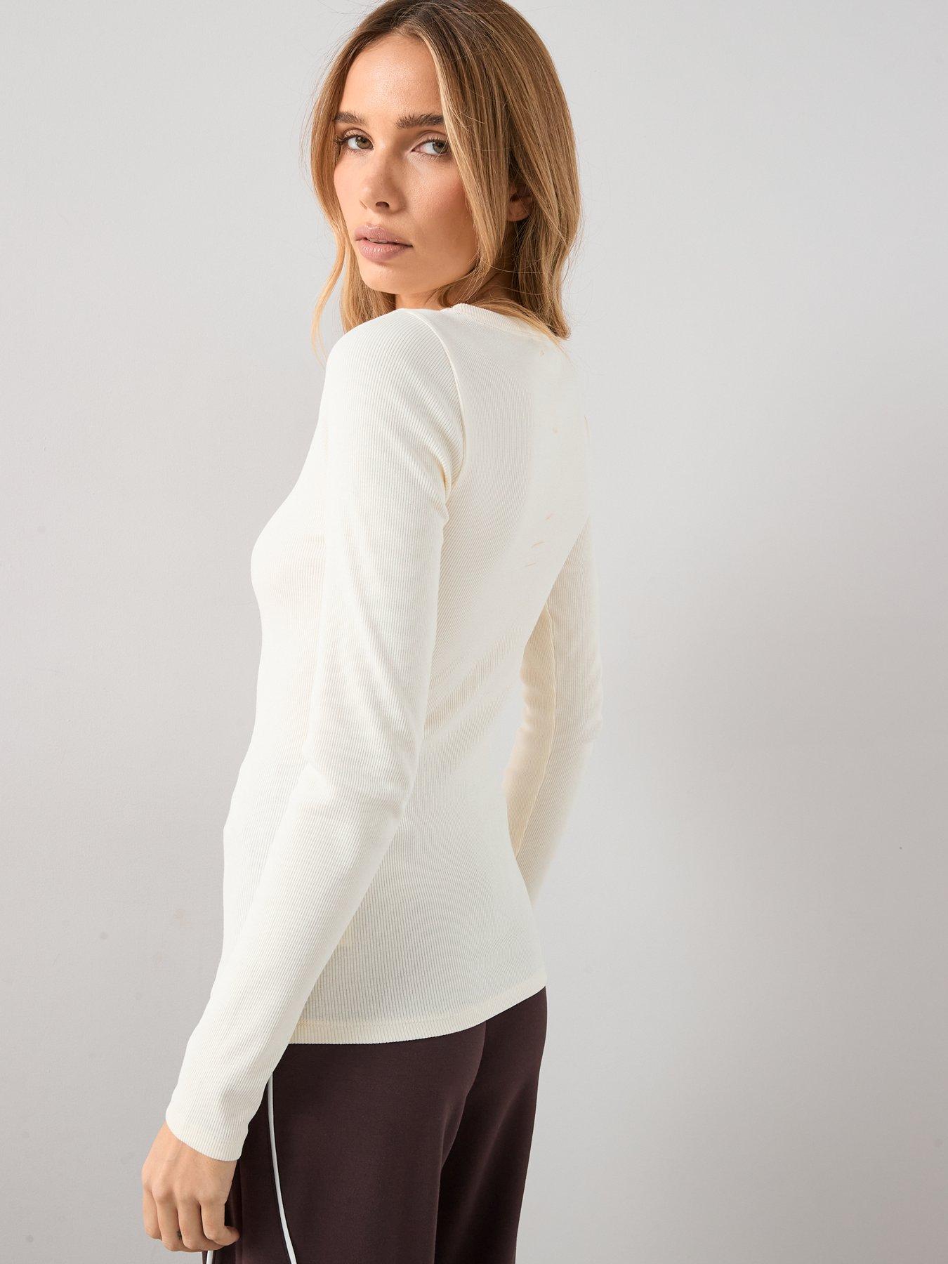 The Very Collection Stretch Long Sleeve Rib T-shirt Cream | Very