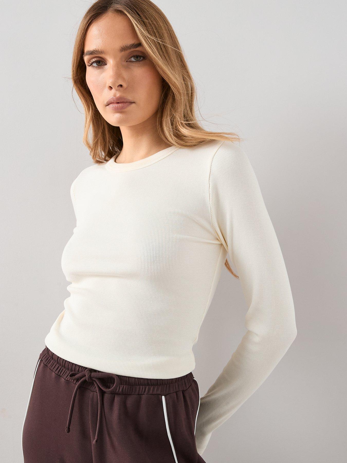 The Very Collection Stretch Long Sleeve Rib T-shirt Cream | Very