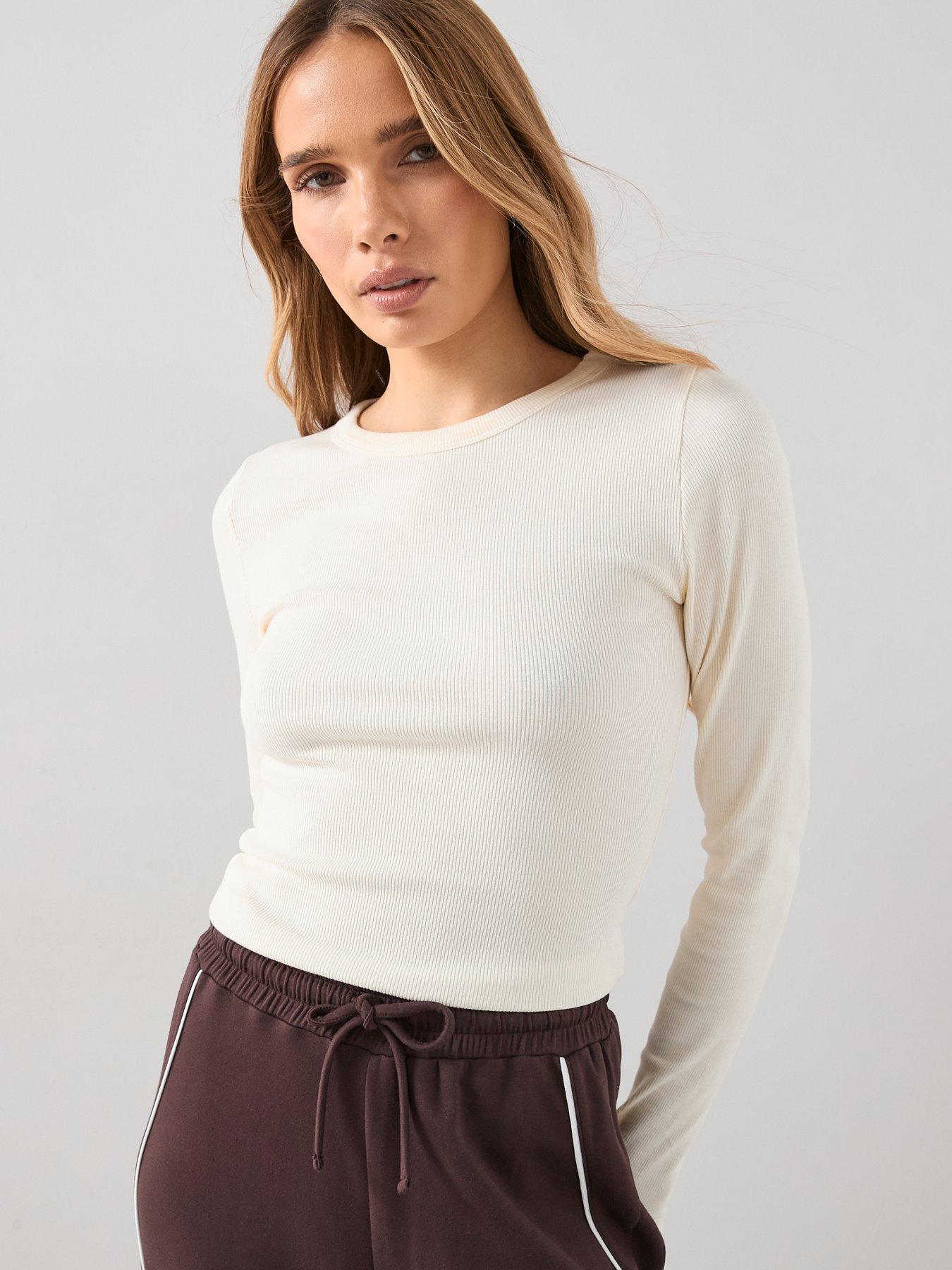 The Very Collection Stretch Long Sleeve Rib T-shirt Cream | Very