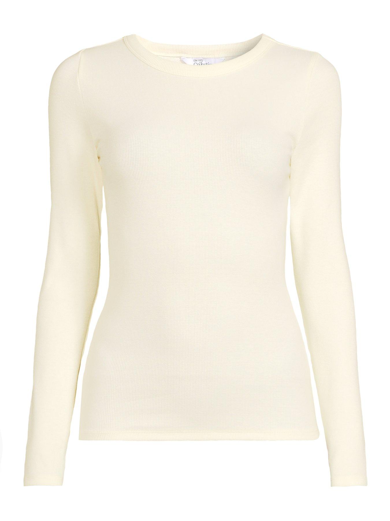 The Very Collection Stretch Long Sleeve Rib T-shirt Cream | Very