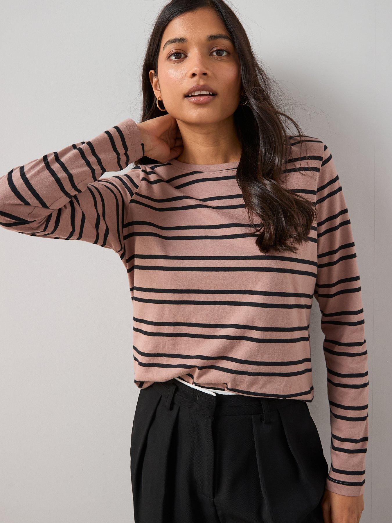 Image 1 of 6 of The Very Collection Stripe Long Sleeve Crew Neck T-shirt