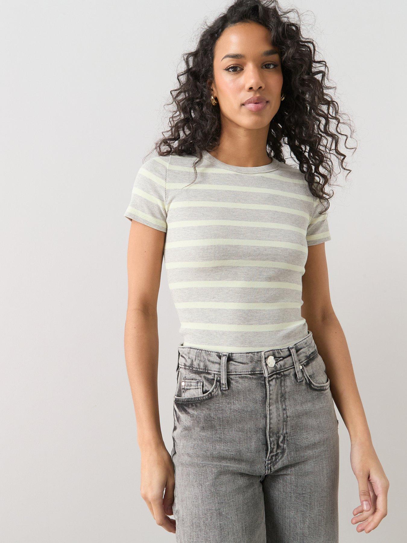 Image 1 of 6 of The Very Collection Stretch Rib T-shirt - Stripe