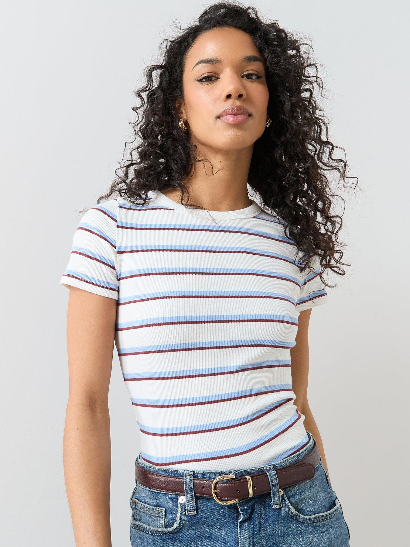 Image 1 of 6 of The Very Collection Stretch Rib T-shirt - Stripe