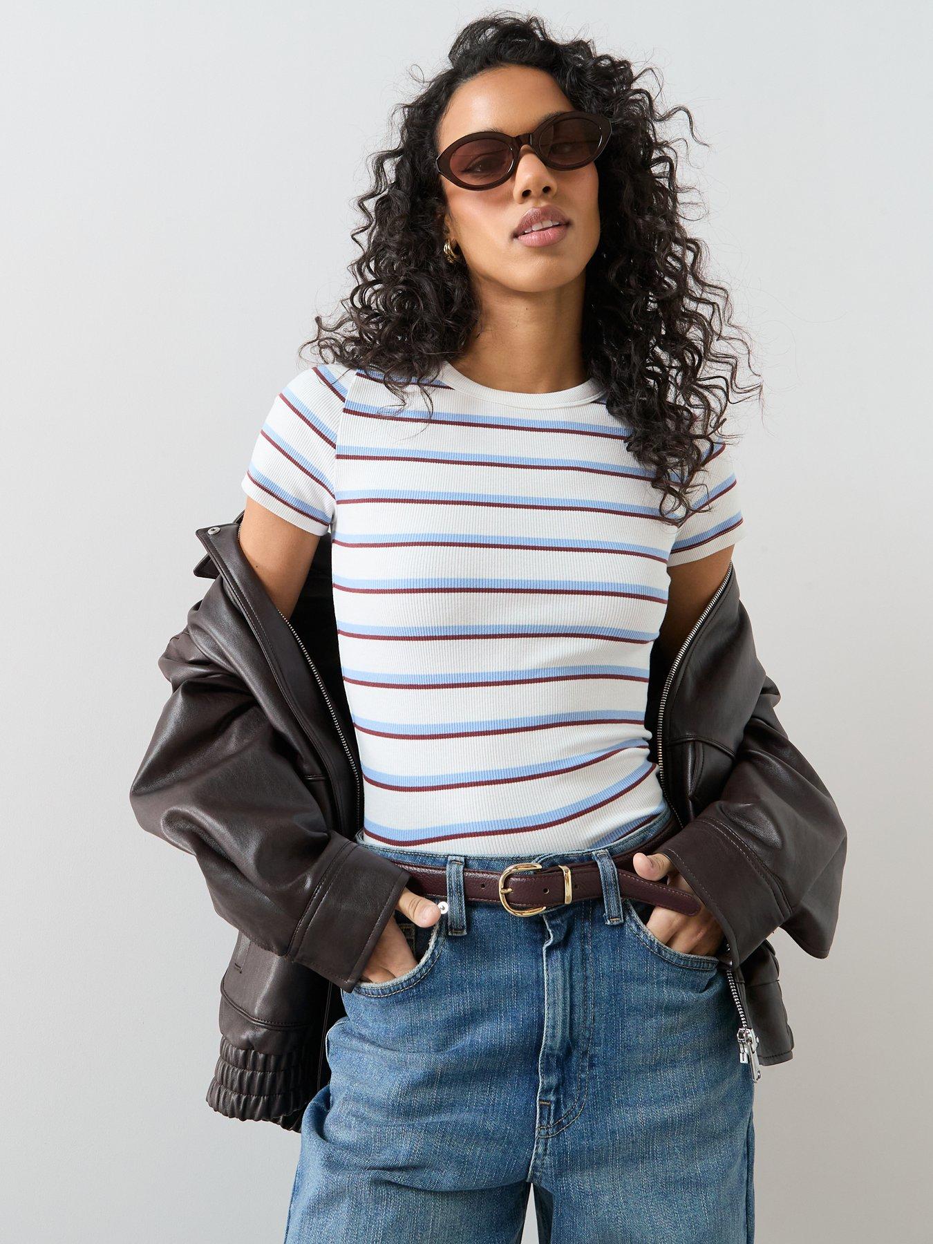 Image 5 of 6 of The Very Collection Stretch Rib T-shirt - Stripe