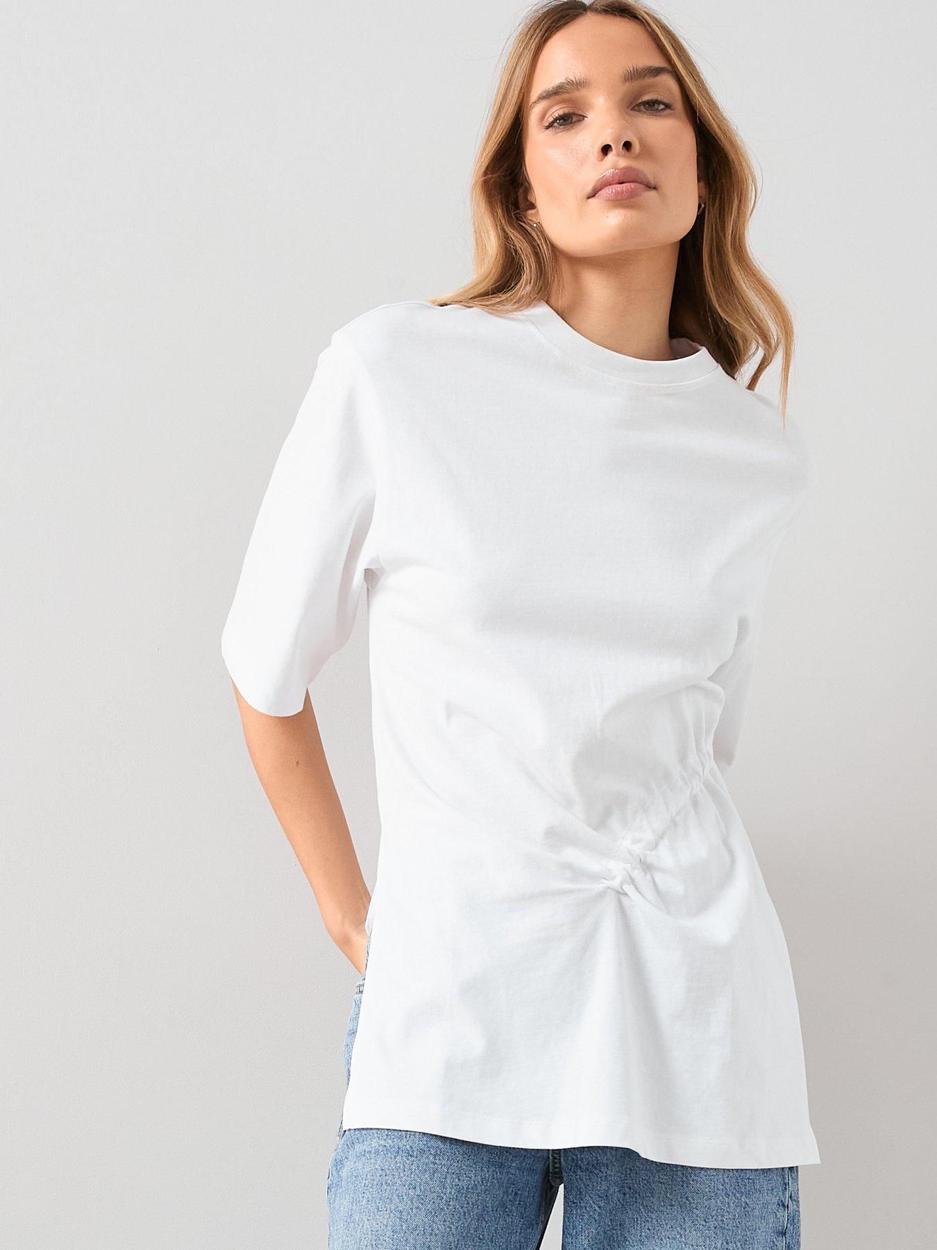 Image 1 of 7 of The Very Collection Ruched Side T-Shirt - White