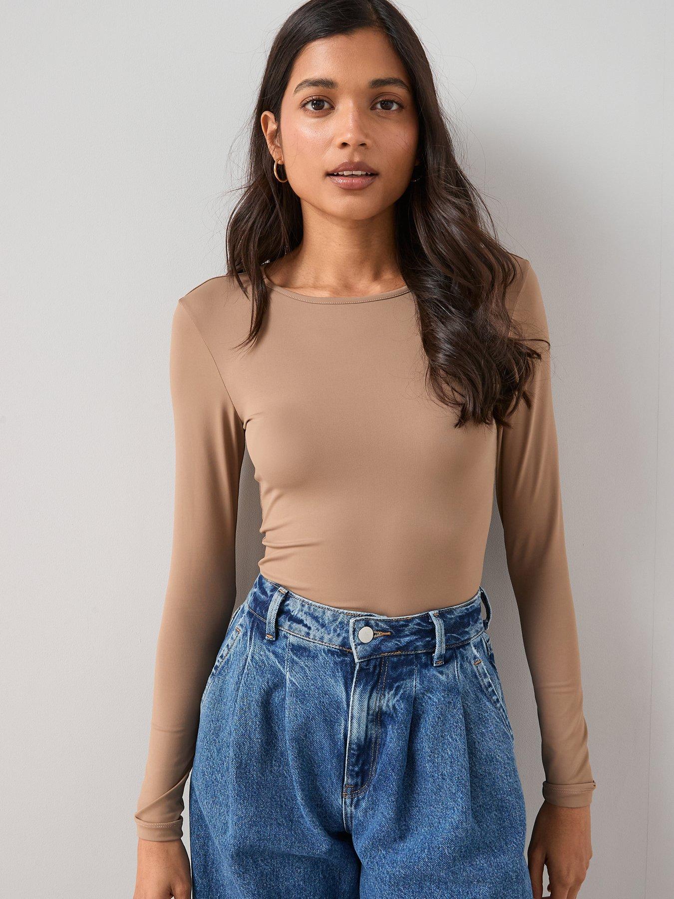 The Very Collection Soft Touch Long Sleeve Crewe T-shirt - Taupe