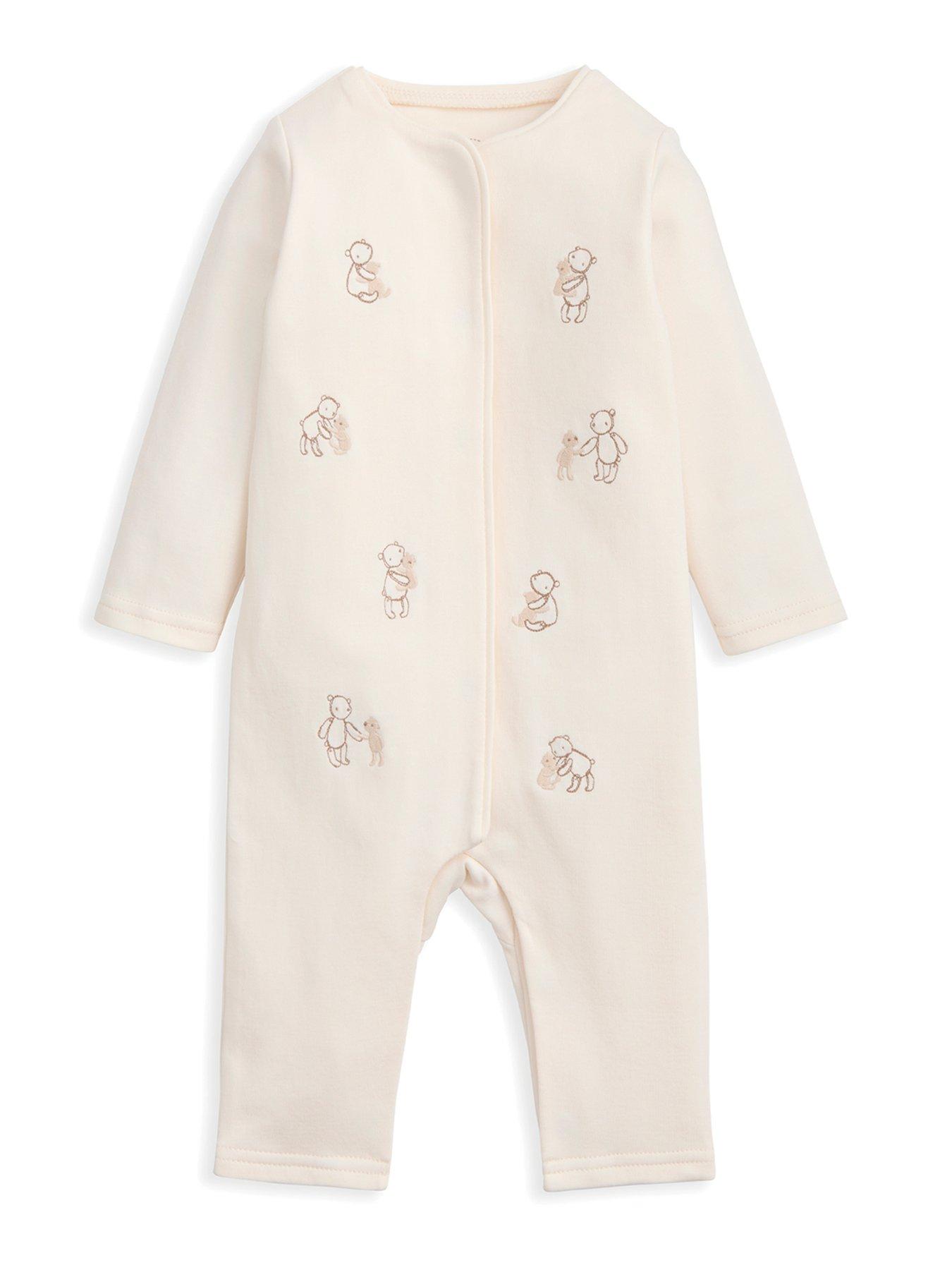 undefined Baby Unisex Embroidered Teddy Bear Romper - Cream