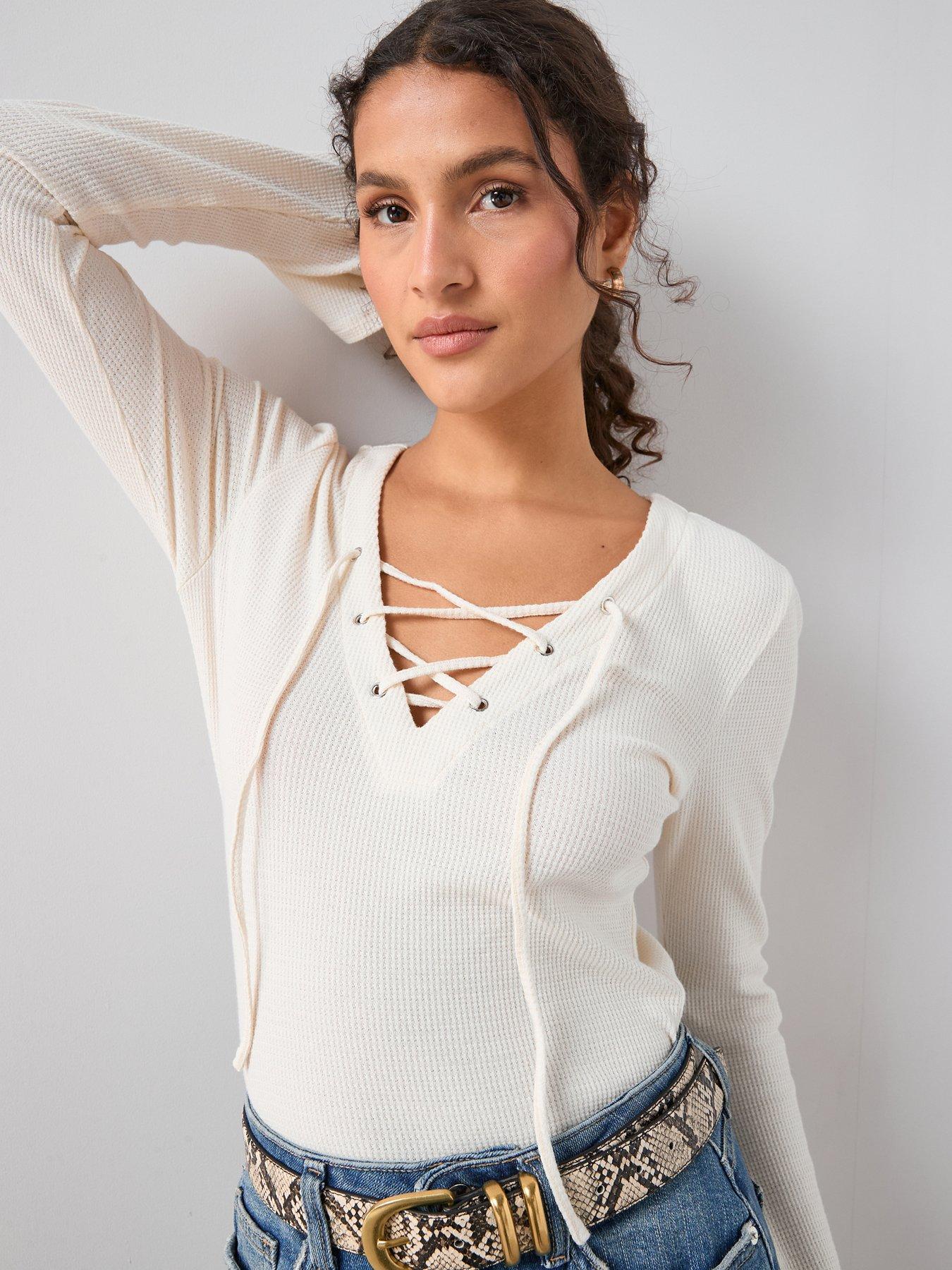 The Very Collection Tie Front Long Sleeve Top - White