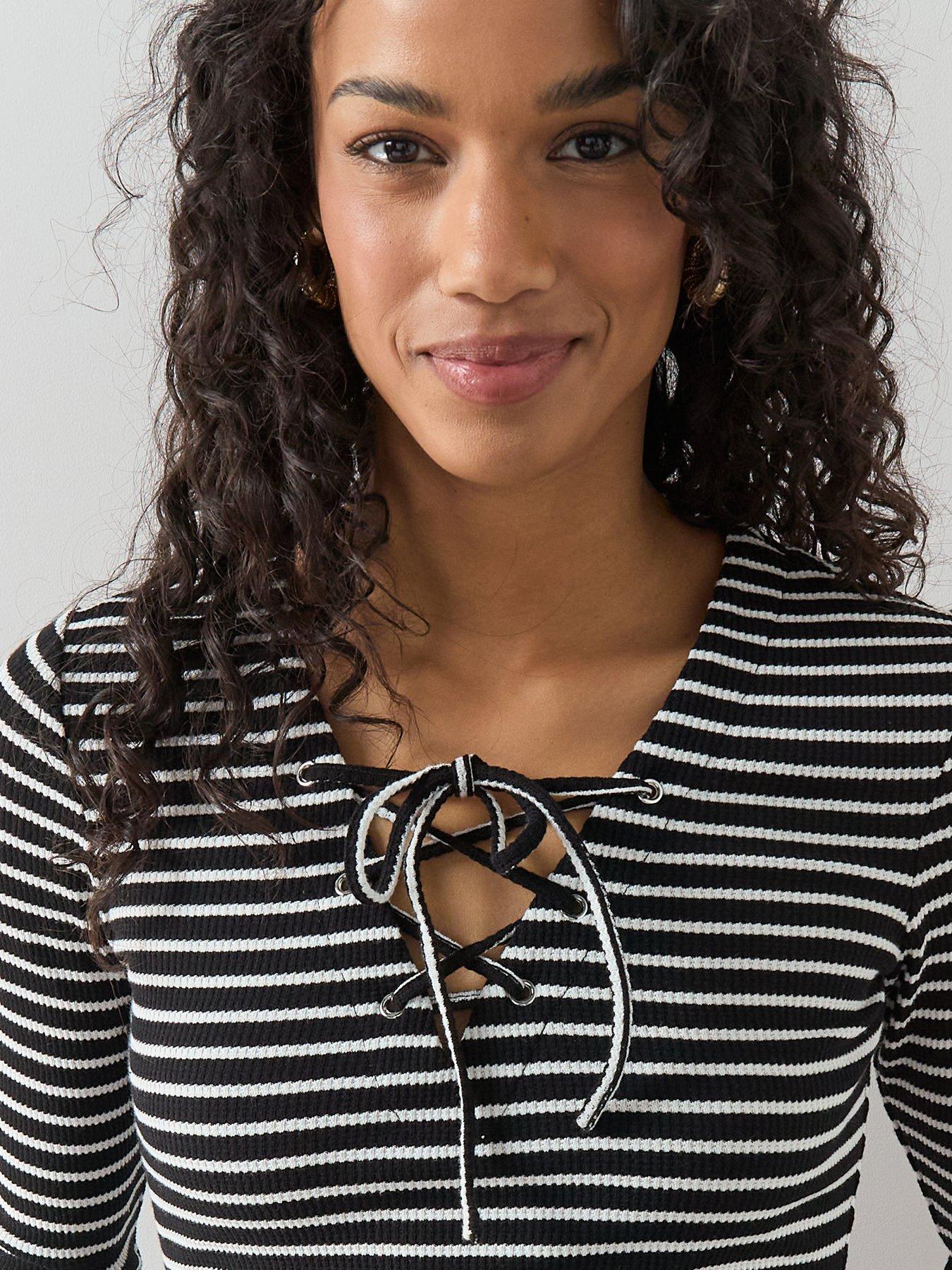 Image 4 of 6 of The Very Collection Tie Up Stripe Long Sleeve Top - Multi