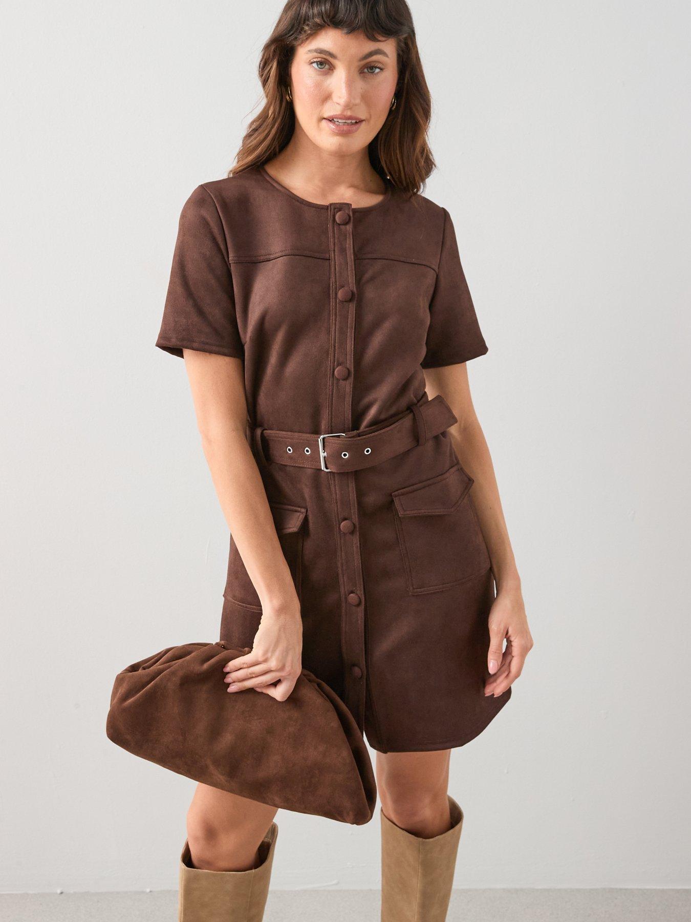 Image 3 of 6 of The Very Collection Suede Belted Dress