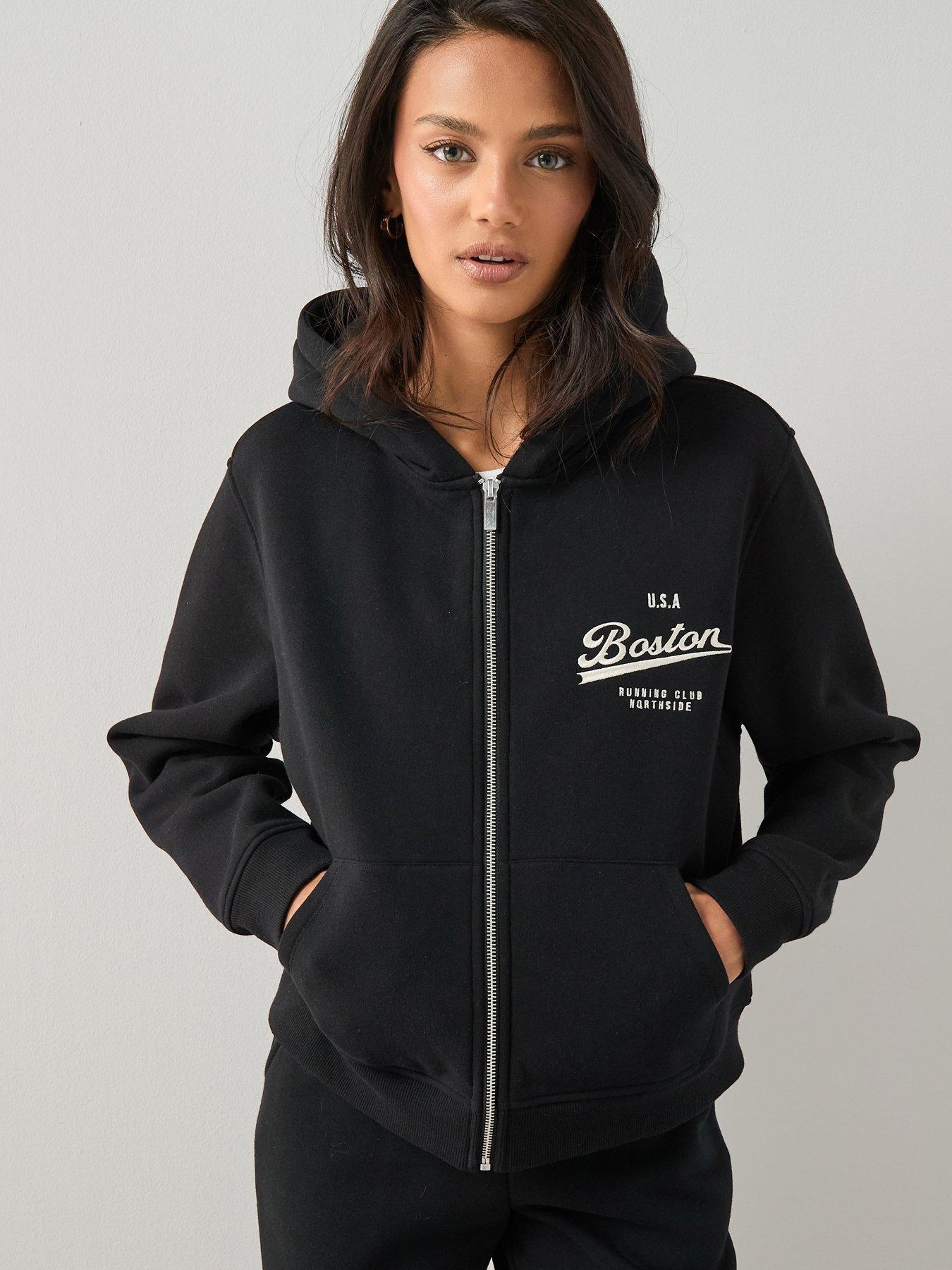 Image 1 of 7 of The Very Collection Zip Up Graphic Hoodie - Black