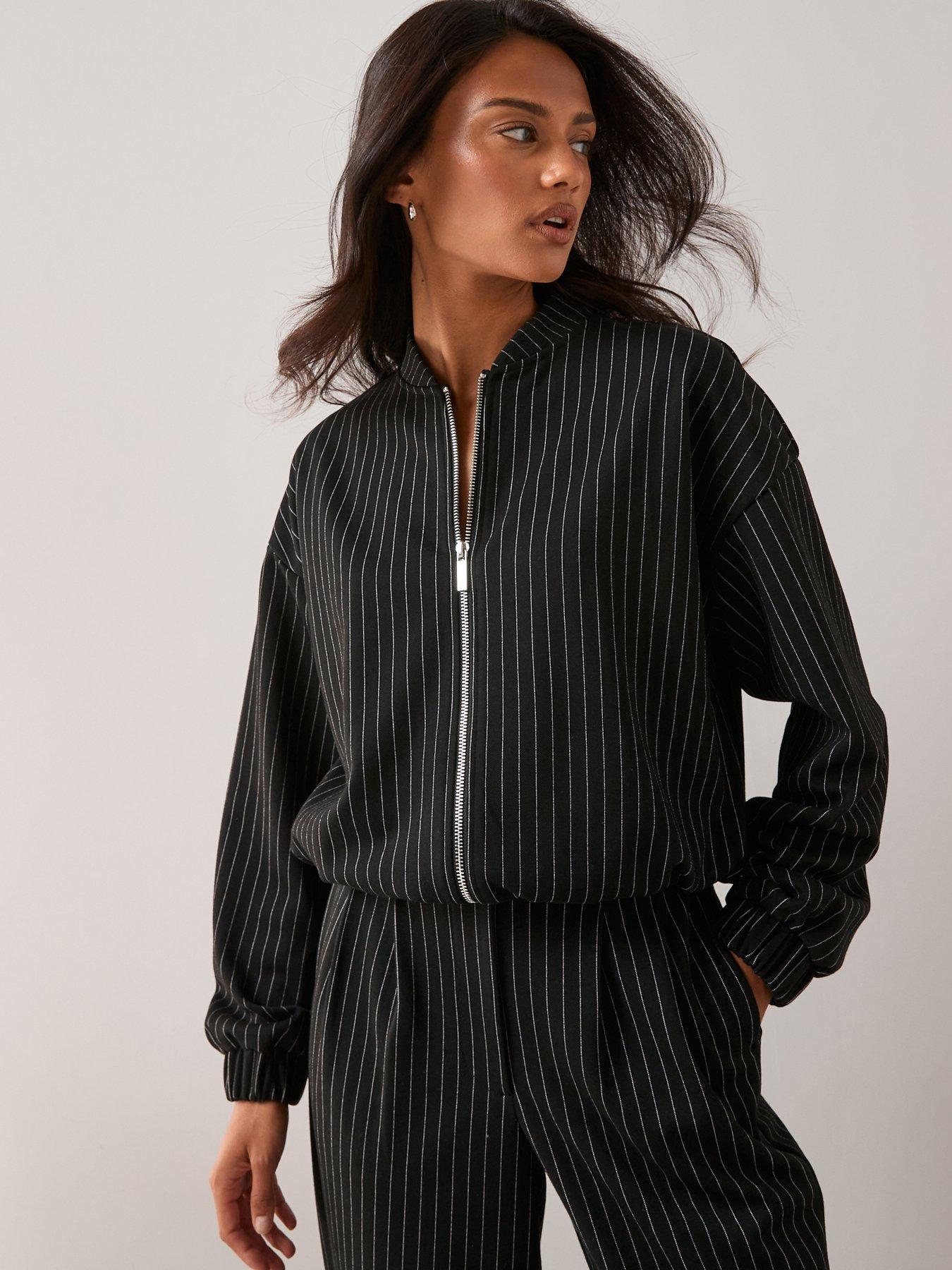 The Very Collection Bubble Hem Jacket Pinstripe Co-Ord - Black